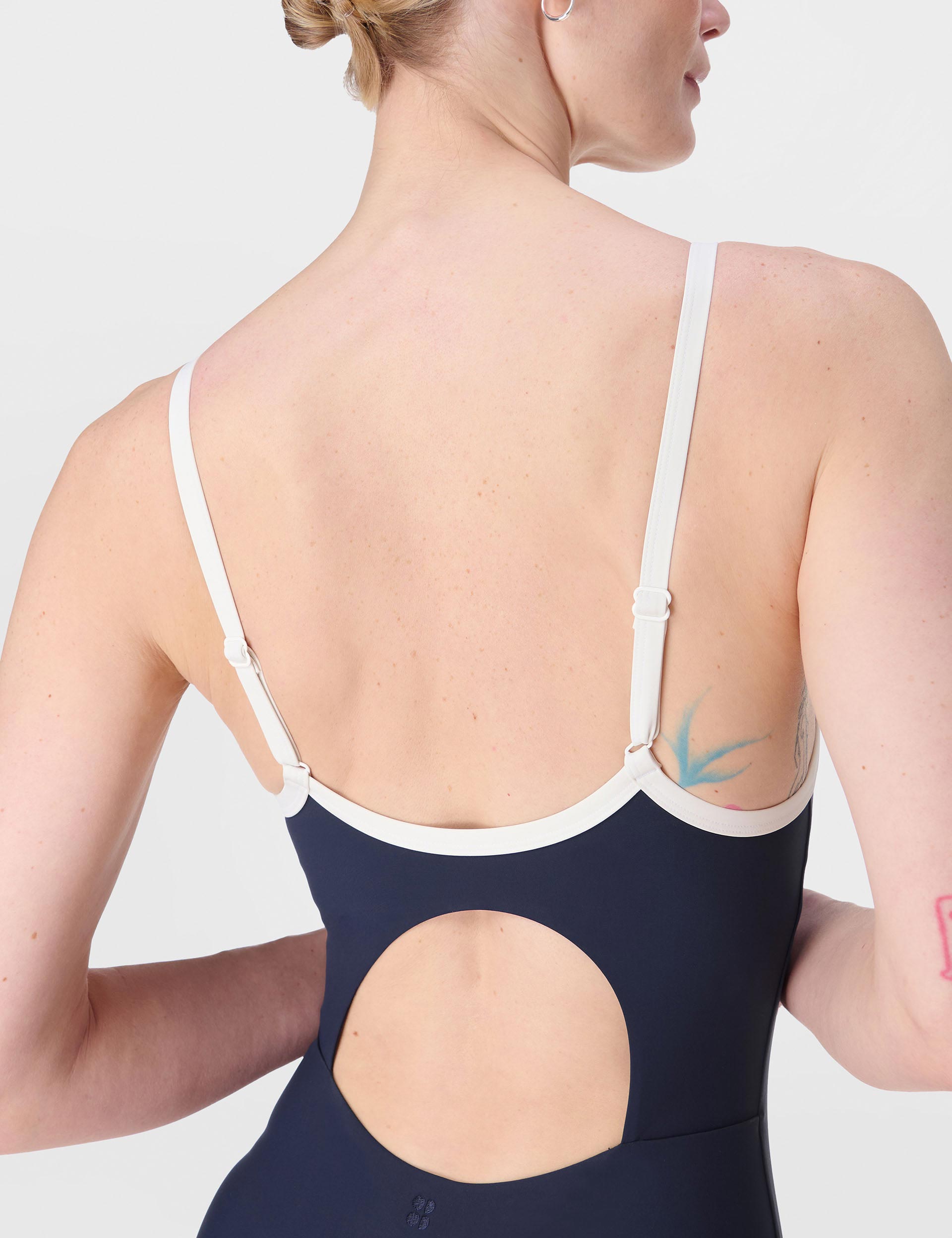 Riviera Swimsuit for Women - Navy Blue & Lily White Striped One Piece Bathing Suit | Beach Vacation, Pool Party, Summer Swimwear