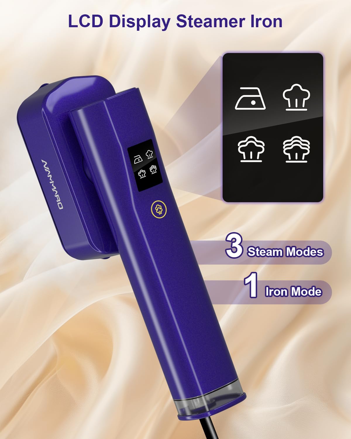 Portable Handheld Steamer for Clothes - 1200W Fast Heating Travel Steamer with LCD Display & 4 Modes - Dual Function Garment Steamer and Iron - Perfect for Wrinkle Removal on Dresses, Shirts, Suits at Home or Travel