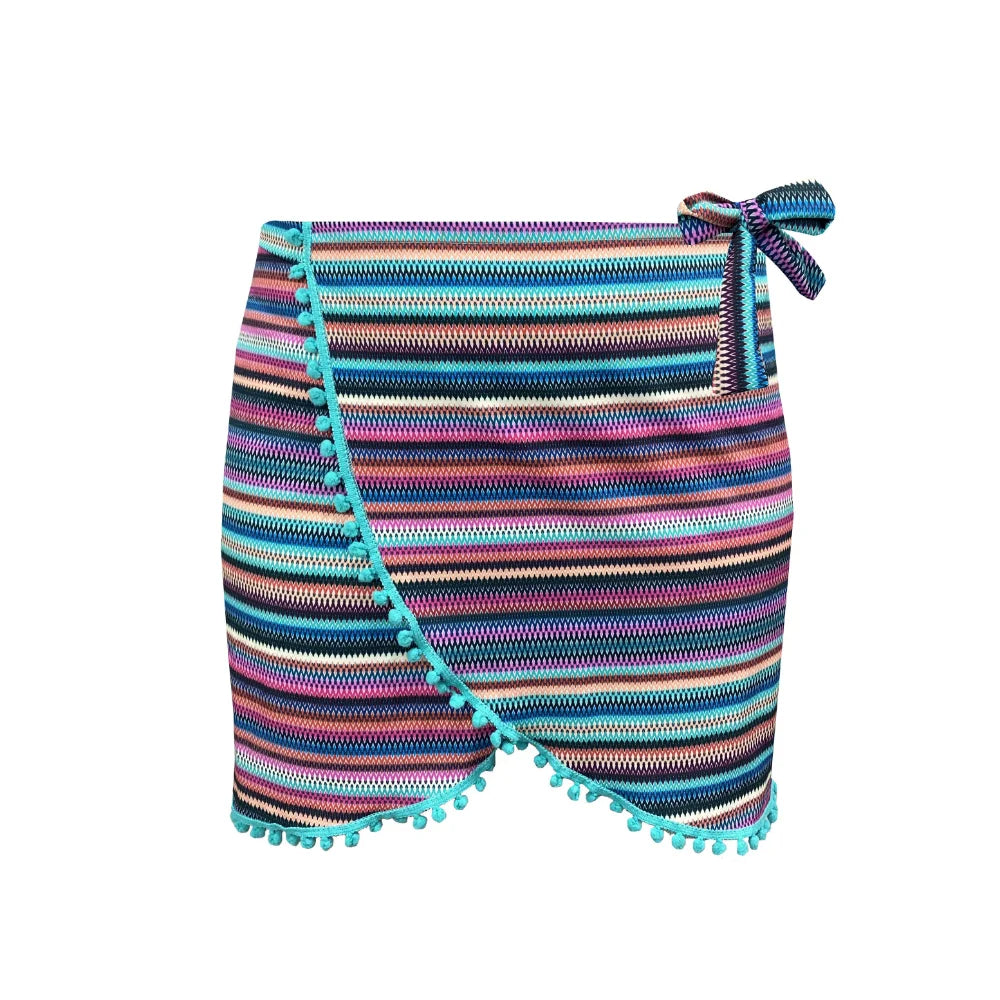 Stylish Colorful Stripes Swim Cover Up Pareo Skirt - Lightweight Beach Wrap for Women, Perfect for Poolside, Vacation & Summer Outfits