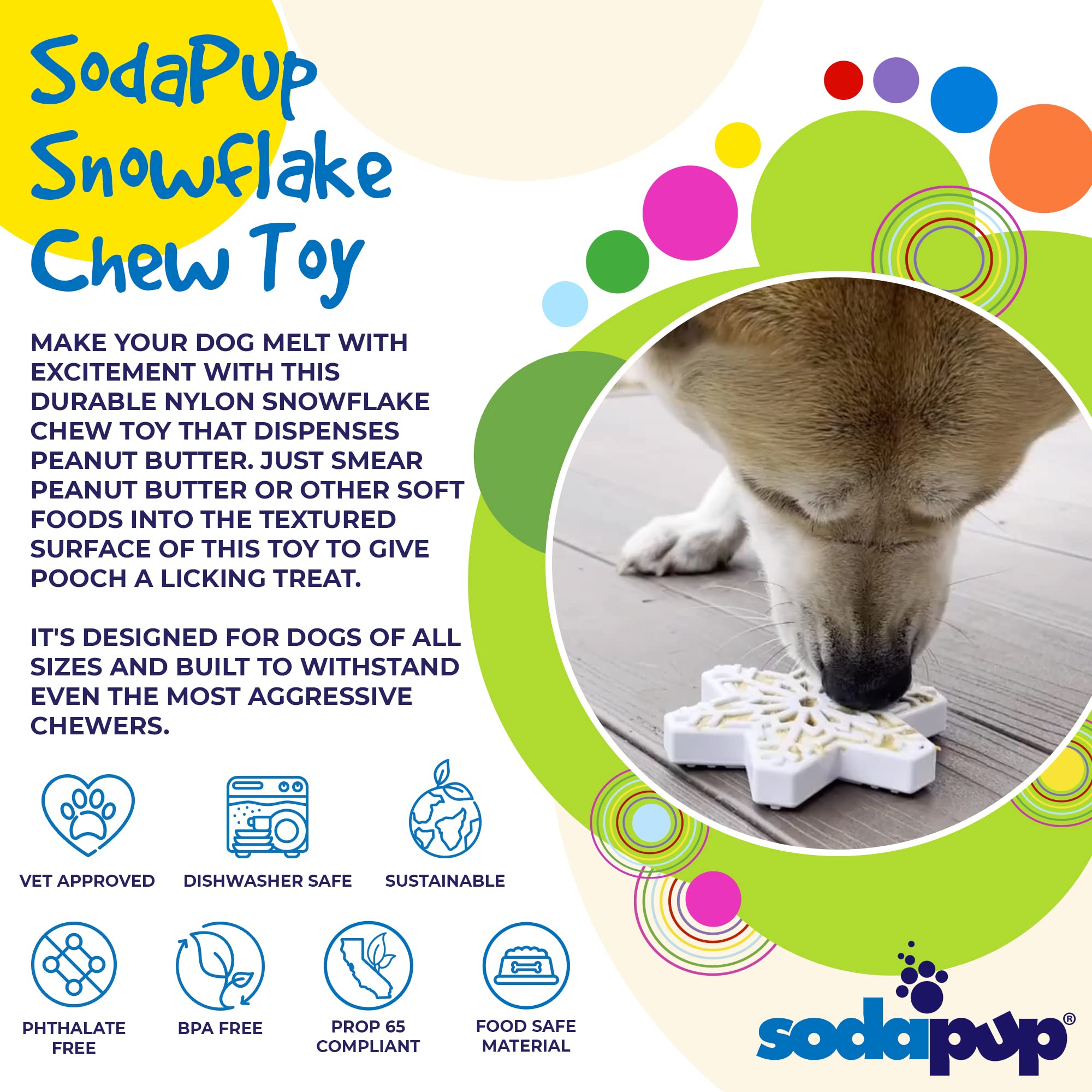 **SodaPup Snowflake Durable Dog Chew Toy – Non-Toxic, Pet-Safe Nylon Chewing Bone for Mental Stimulation, Teeth Cleaning & Fresh Breath – Made in USA – Great for Aggressive Chewers, Anxiety Relief & Playtime Fun**