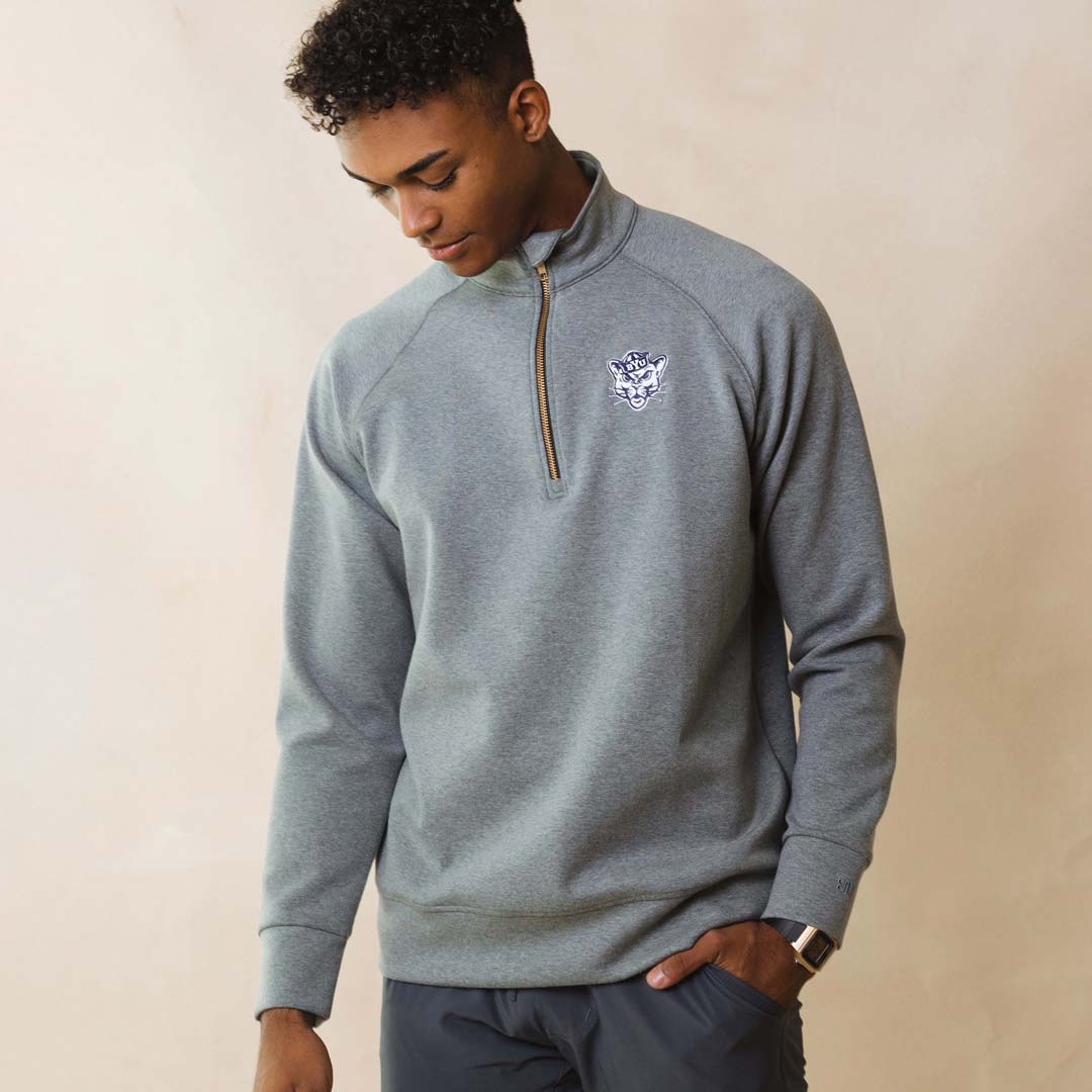 BYU Men's Oxford Zip Up Hoodie - Heather Grey | Casual & Comfortable Pullover for College, Streetwear & Everyday Wear