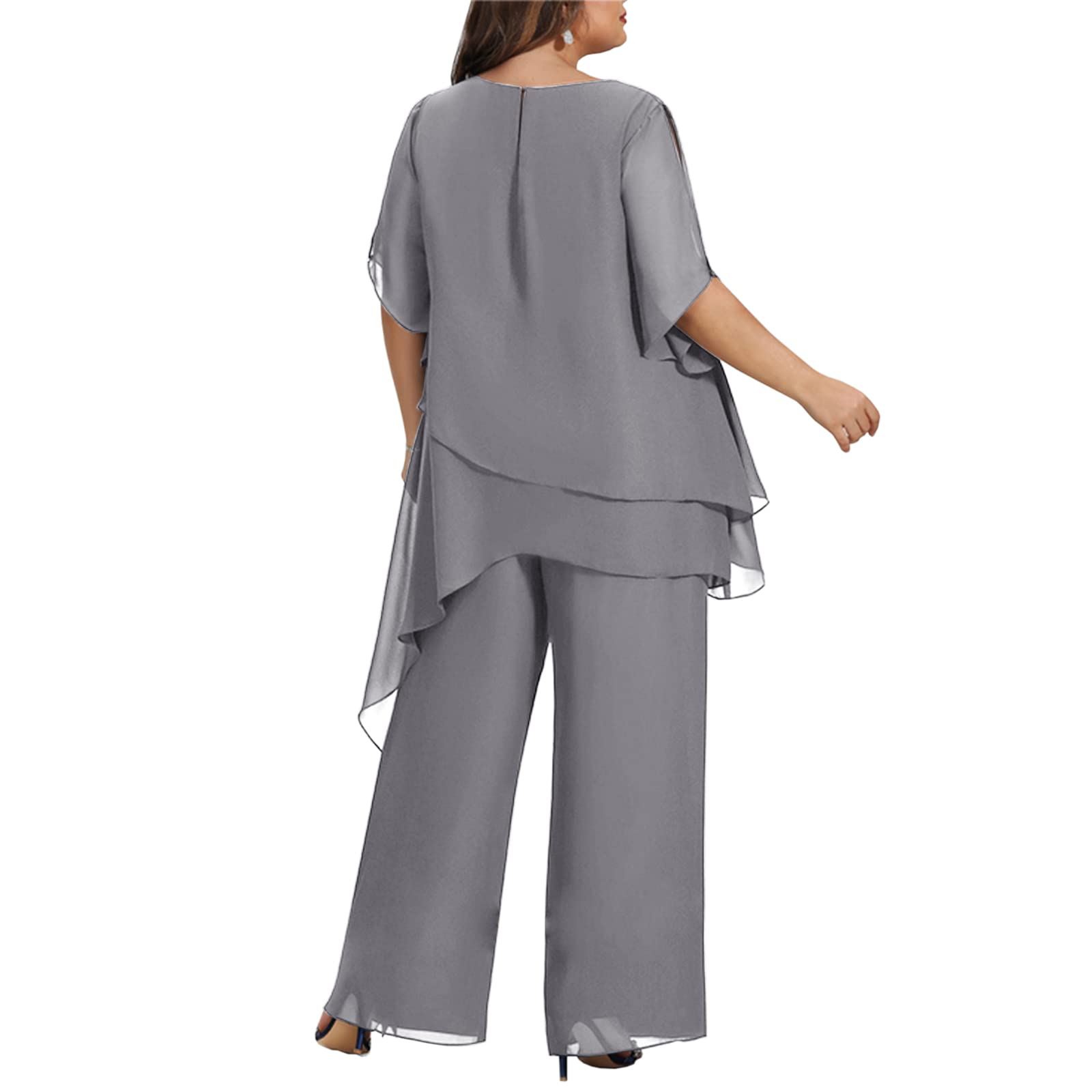 Zongqiven Women's 2-Piece Plus Size Mother of the Bride Pant Suit Set - Flowy Chiffon Asymmetric Tunic & Pants Outfit for Weddings, Parties & Special Occasions