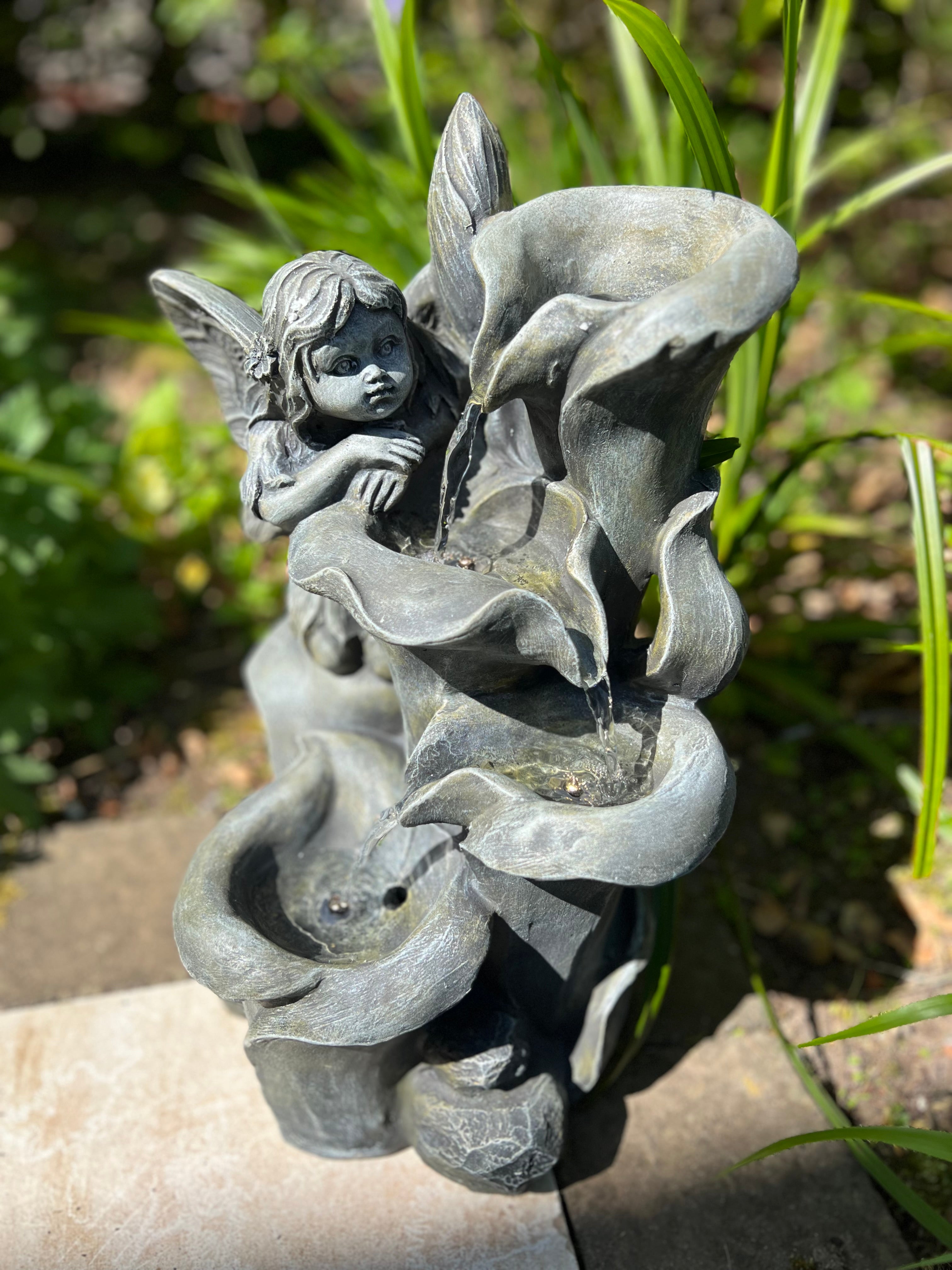 Solar-Powered Fairy Cascading Water Fountain with LED Lights - 28x25.5x42cm Outdoor Garden Decor for Patio, Yard & Landscape