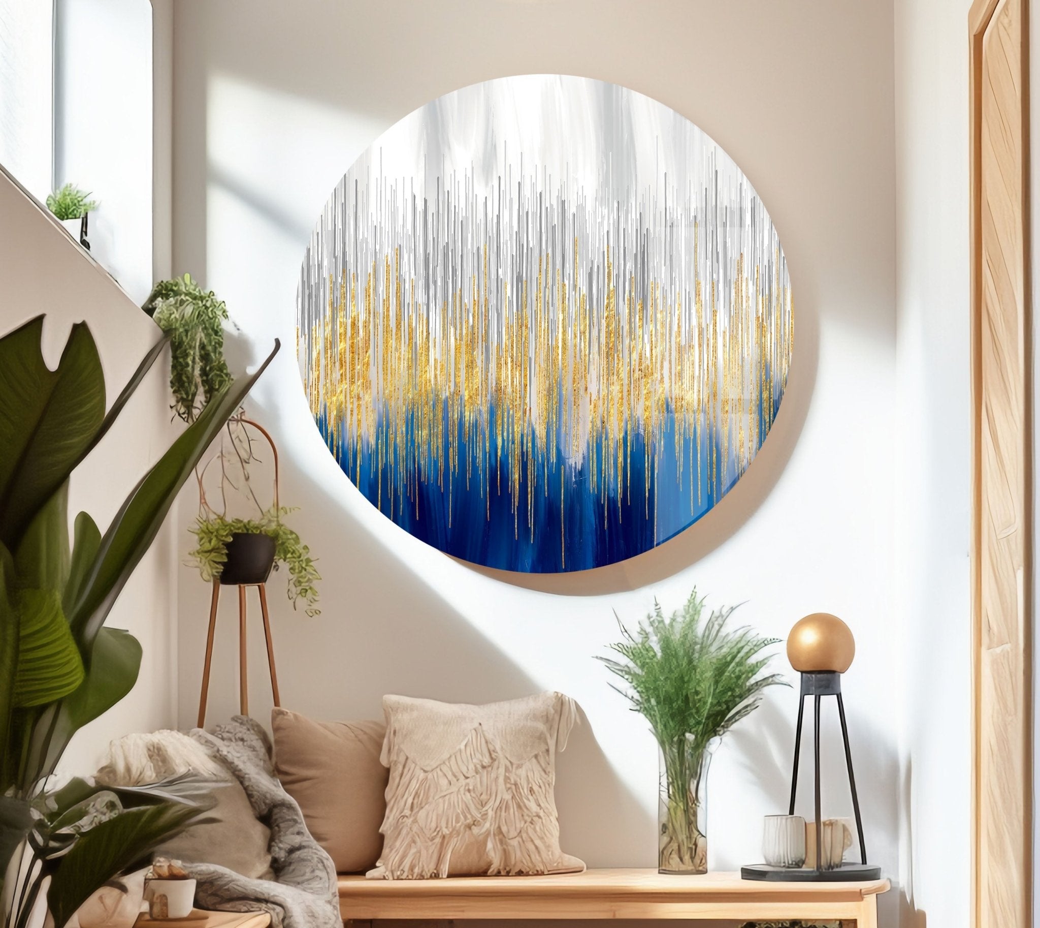 Abstract Gold Accent Glass Art - Elegant Home Decor for Living Room, Office & Gift Giving