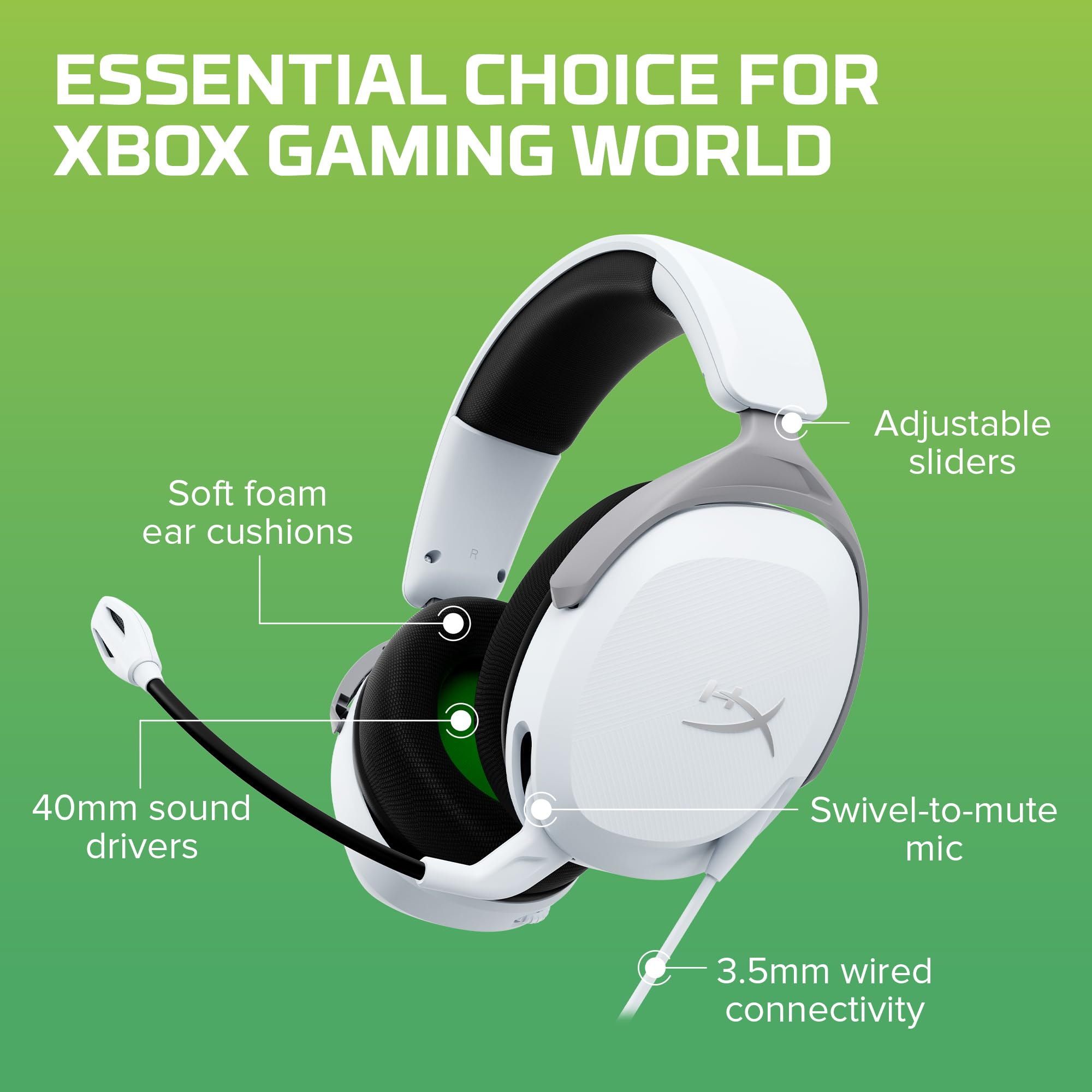 HyperX CloudX Stinger 2 Core - Wireless Gaming Headset for Xbox Series X|S & PC, Lightweight Over-Ear Headphones with Noise-Canceling Mic, Swivel-to-Mute, 40mm Drivers - White - Perfect for Competitive Gaming & Online Chat