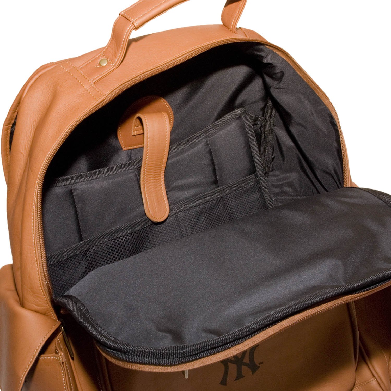 NHL Large Tan Leather Laptop Backpack for Men & Women - Durable 17 Inch Computer Bag for Work, Travel & School - Spacious Office Backpack with USB Charging Port