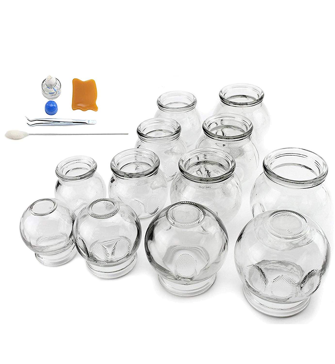 Professional 12-Piece Thick Glass Cupping Therapy Set - 5 Sizes (#2-#5) for Deep Tissue Massage & Pain Relief - Includes 2x5