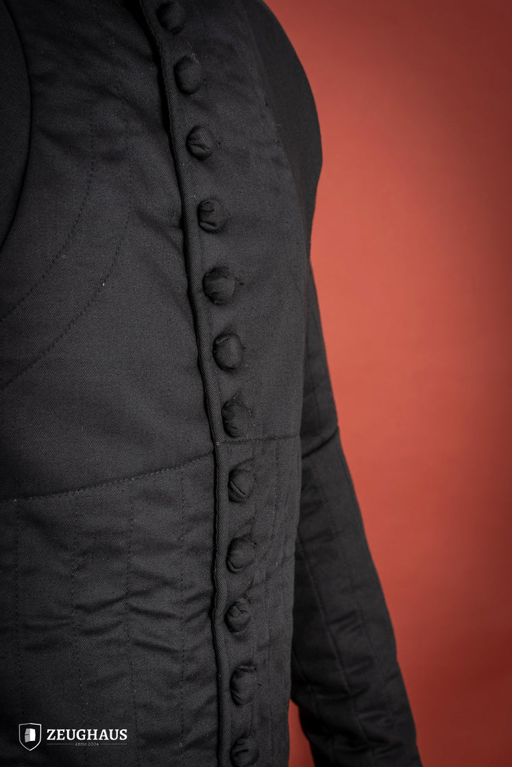 14th Century Black Gambeson - Medieval Armor Padding for LARP, Reenactment & Cosplay - Historical Battle Wear for SCA & Renaissance Fairs