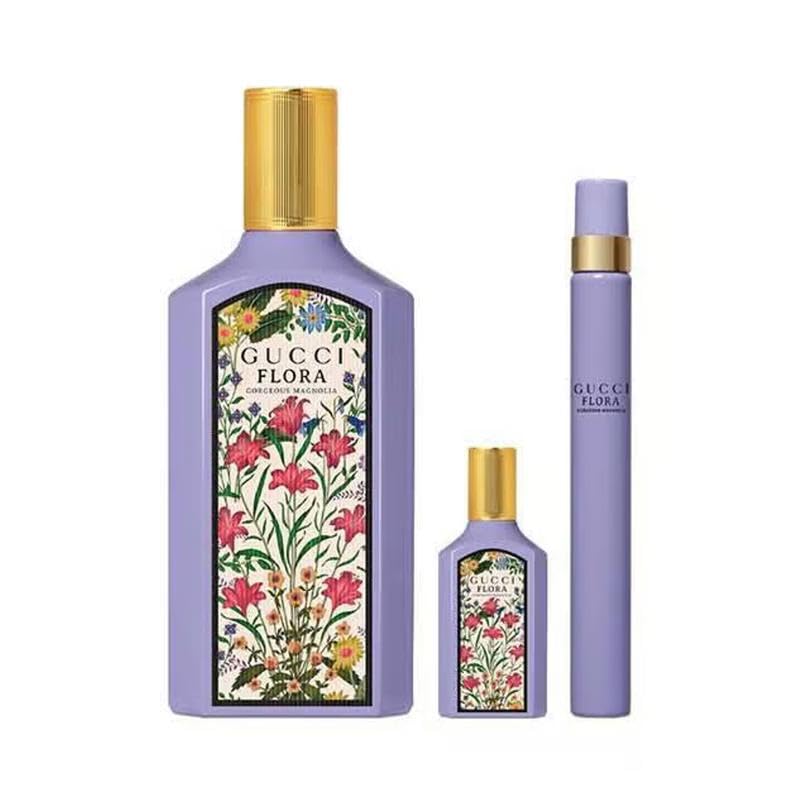 Gucci Flora Gorgeous Magnolia Women's Perfume Gift Set - 100ml EDP Spray + 10ml & 5ml Mini Travel Size - Luxury Floral Fragrance for Her - Perfect for Birthday, Anniversary & Valentine's Day Gifts
