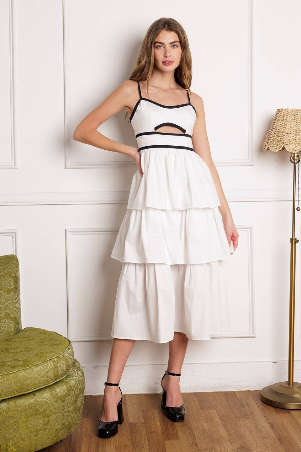 GO GETTER White Tiered Midi Dress - Elegant Summer Casual Dress for Women, Perfect for Beach Vacations, Brunch Dates & Outdoor Weddings