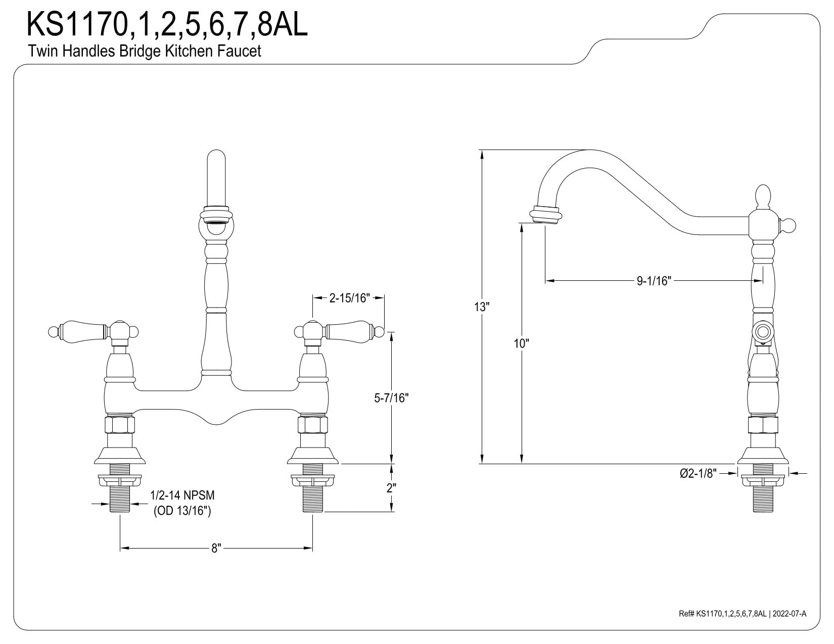 Kingston Brass KS1172AL Heritage Bridge Kitchen Faucet - 13 x 8 x 2.13 Inches, Polished Brass Finish, High Arc Spout, Dual Handle Design - Perfect for Farmhouse, Traditional & Vintage Style Kitchens