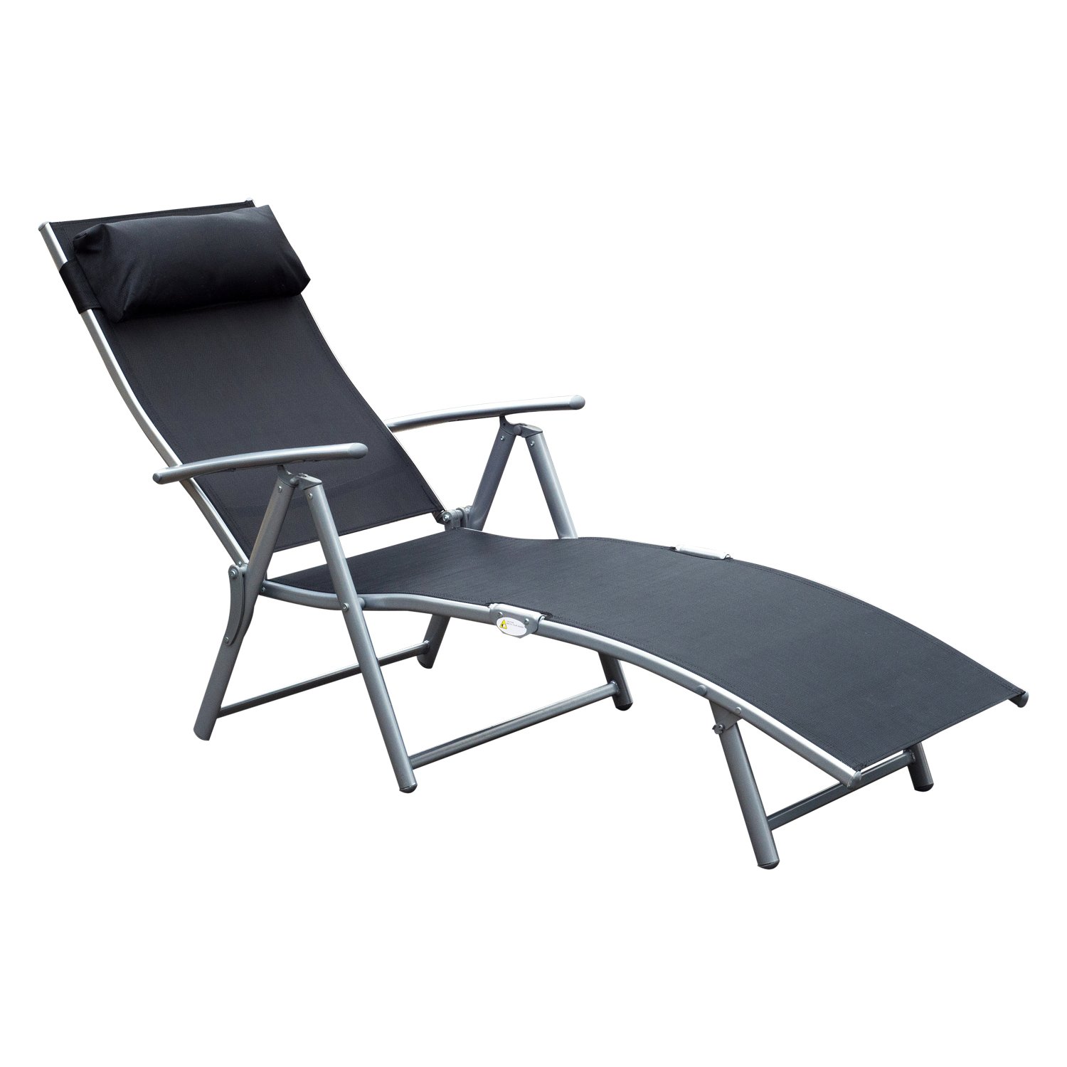 Outsunny Outdoor Folding Chaise Lounge Chair - Lightweight Portable Sun Lounger with 7-Position Adjustable Backrest & Cushion - Perfect for Patio, Deck, Poolside, Beach & Backyard Relaxation - Black