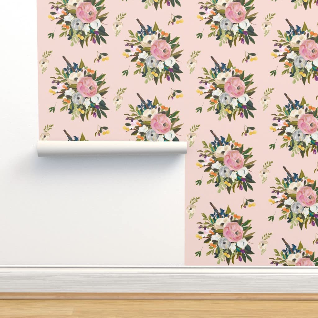 Removable Wallpaper Swatch - Floral Pink Flowers Shabby Chic Watercolor Design | Pre-Pasted Peel & Stick Wallpaper for Girls Room, Nursery, Wedding Decor | Custom Wall Covering by Spoonflower