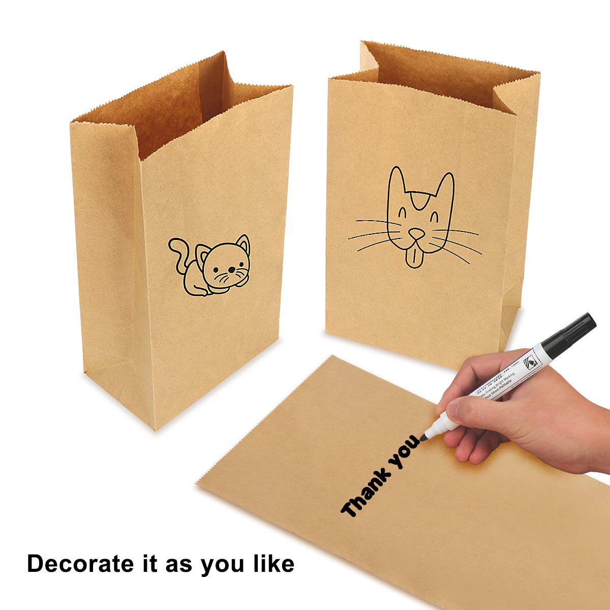 Eco-Friendly Kraft Paper Bags 100-Pack, 13x8x24cm Food-Grade Bags for Bread, Pizza, Sweets, Candies & Bakery - Perfect for Takeout, Party Favors & Gift Packaging