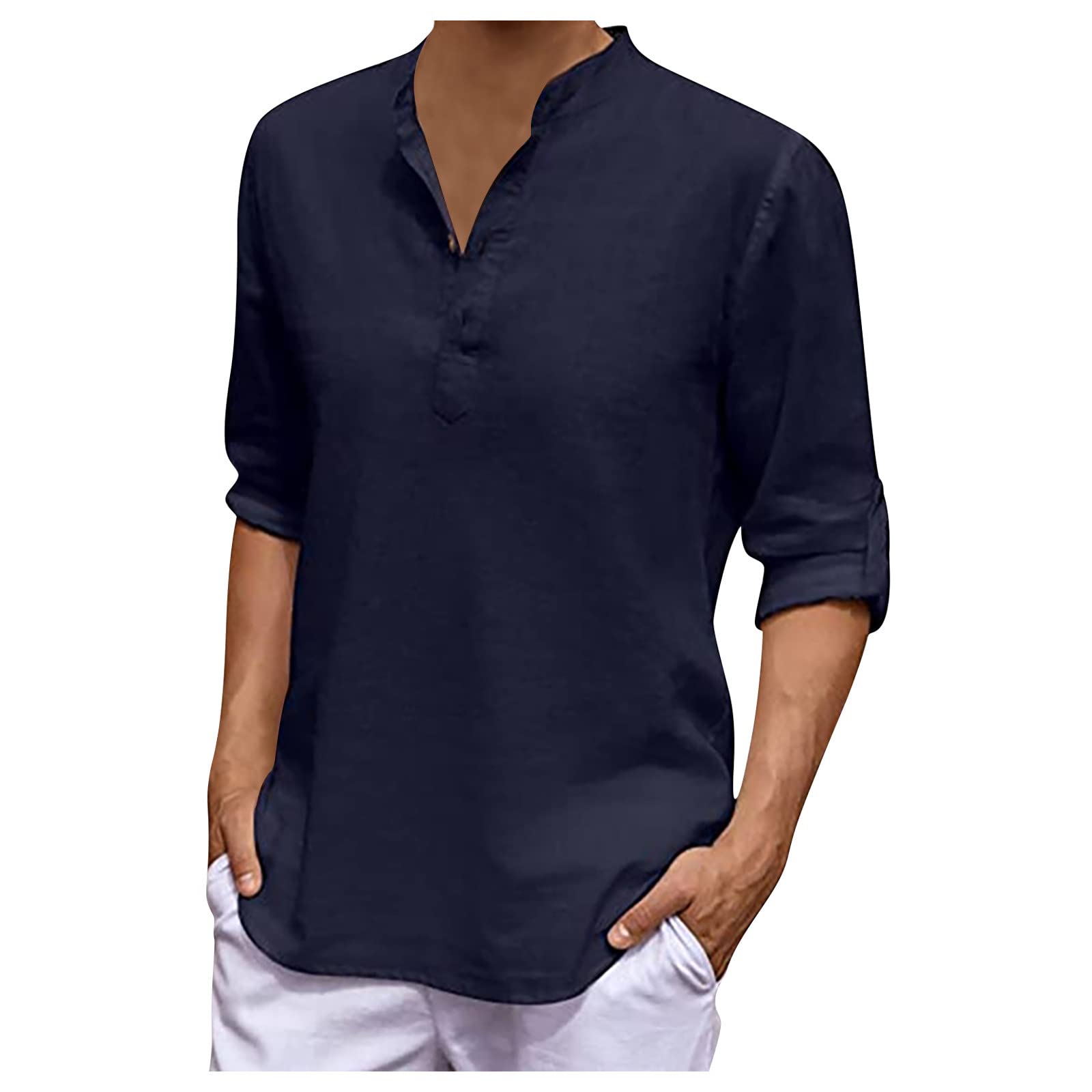 Yekay Men's Henley Shirt Short/Long Sleeve Casual T-Shirt for Beach, Yoga & Everyday Wear | Breathable Loose Fit Fashion Top for Summer Outings