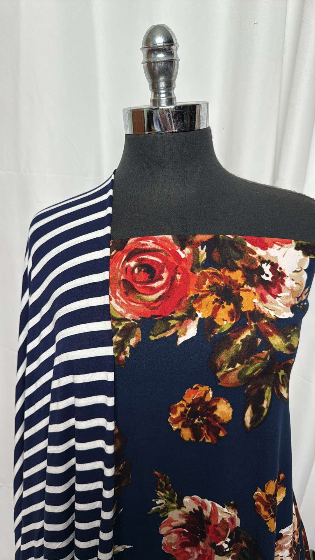 Navy Floral & Stripe Fabric Bundle - 1+ Yard Navy Floral DBP & 2 Yards Navy Stripe Bamboo Cotton Fabric for Sewing, Quilting, DIY Crafts (A27185) | Perfect for Home Decor, Apparel, and Fashion Accessories
