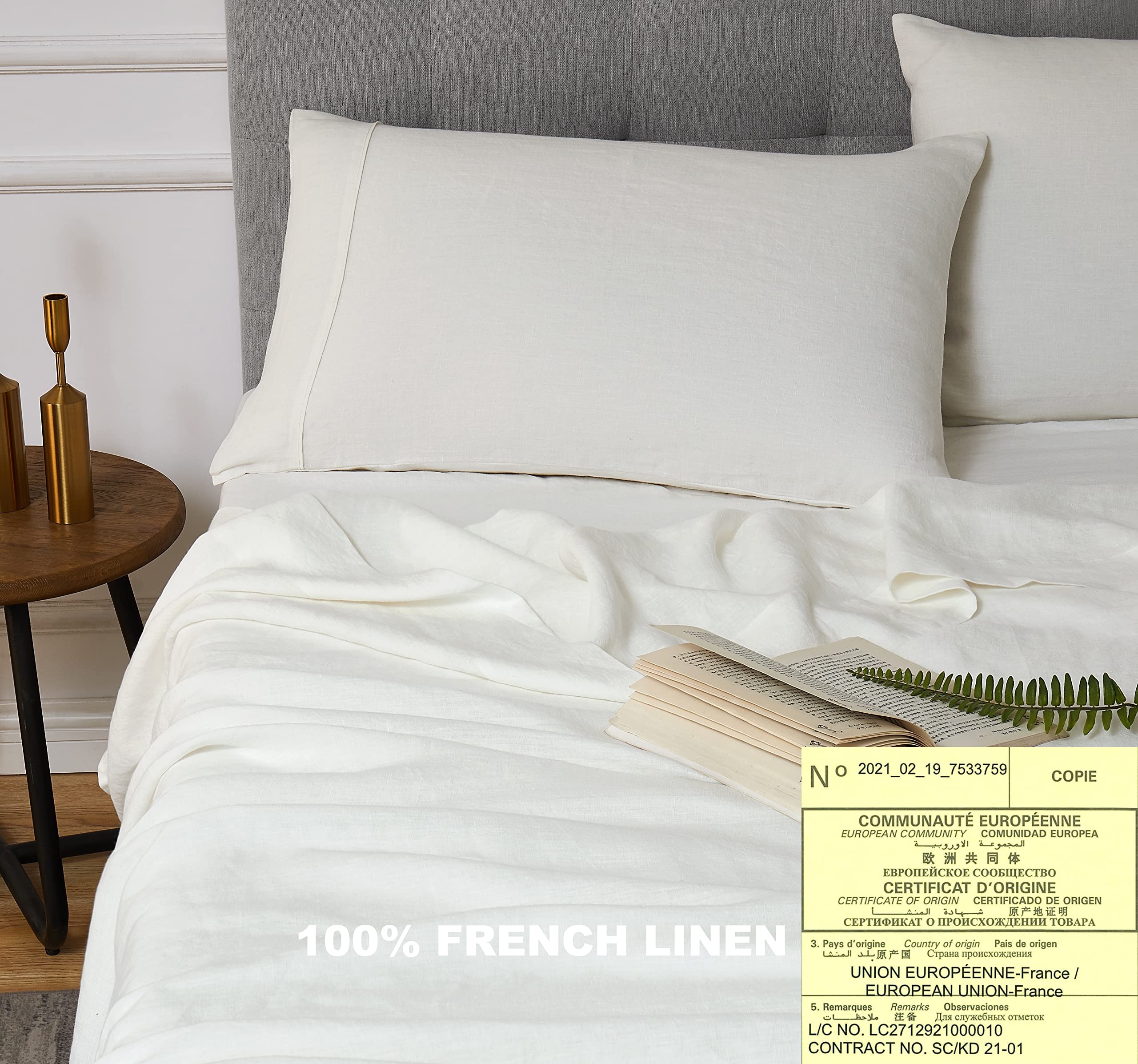 Premium 100% French Flax Linen Sheet Set - Queen Size, Stone Washed, 16