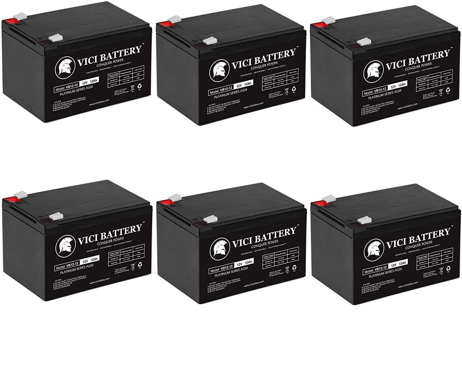 VICI Battery VB12-12 - 12V 12AH F2 Data Shield 400 Replacement Battery Pack (6-Pack) - Compatible with Security Systems, Medical Equipment & Emergency Backup Power