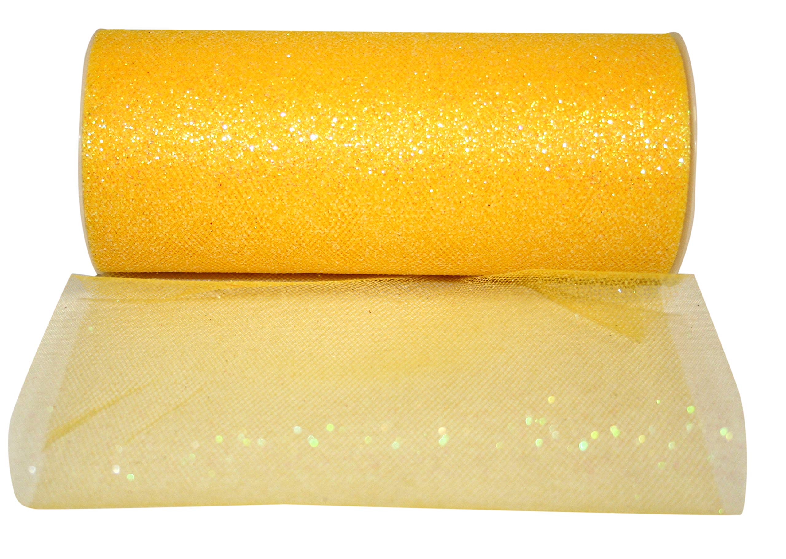 Reliant Ribbon Glitter Tulle 3 Ribbon - 6 Inch x 25 Yards, Yellow - Perfect for Gift Wrapping, Party Decorations, DIY Crafts, and Wedding Bouquets