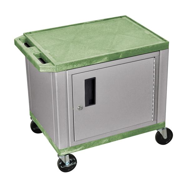 Luxor Tuffy Green 2 Shelf AV Cart with Nickel Cabinet & Electric Lock - Heavy Duty Media Storage Cart for Schools, Offices & Home Theater Systems