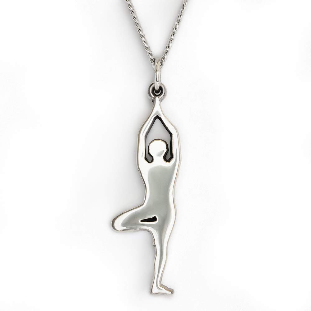 Sterling Silver Yoga Necklace with Tree Pose Charm - CrossFit Fitness Jewelry for Women - Gym & Yoga Accessory - Perfect for Workouts, Meditation & Everyday Wear