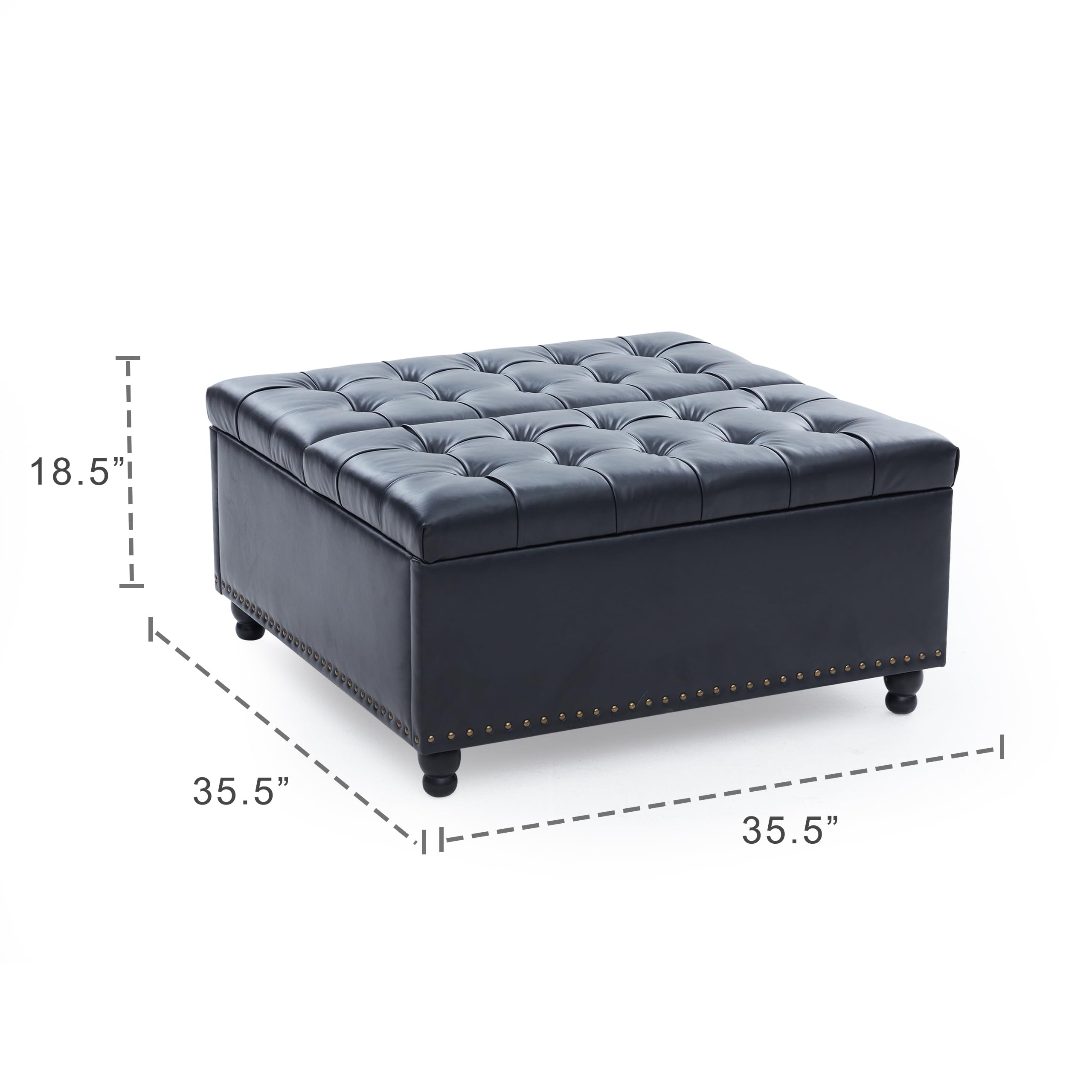 Tbfit Large Square Storage Ottoman Bench - Tufted Upholstered Coffee Table with Hidden Storage | Oversized Multi-Functional Ottoman Toy Box for Living Room, Bedroom & Nursery (Black) - Perfect for Extra Seating, Home Organization & Kids Toy Storage