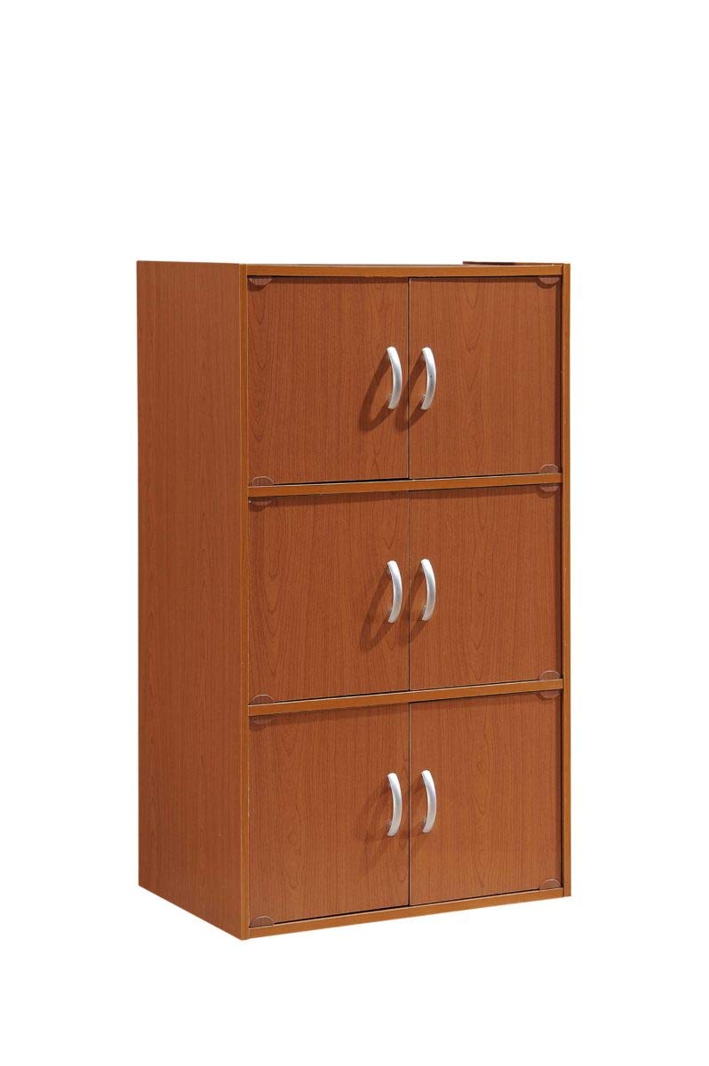 Hodedah 3-Shelf Bookcase Cabinet in Cherry Finish - Sturdy Wooden Storage Shelf for Living Room, Bedroom, Office & Study Organization