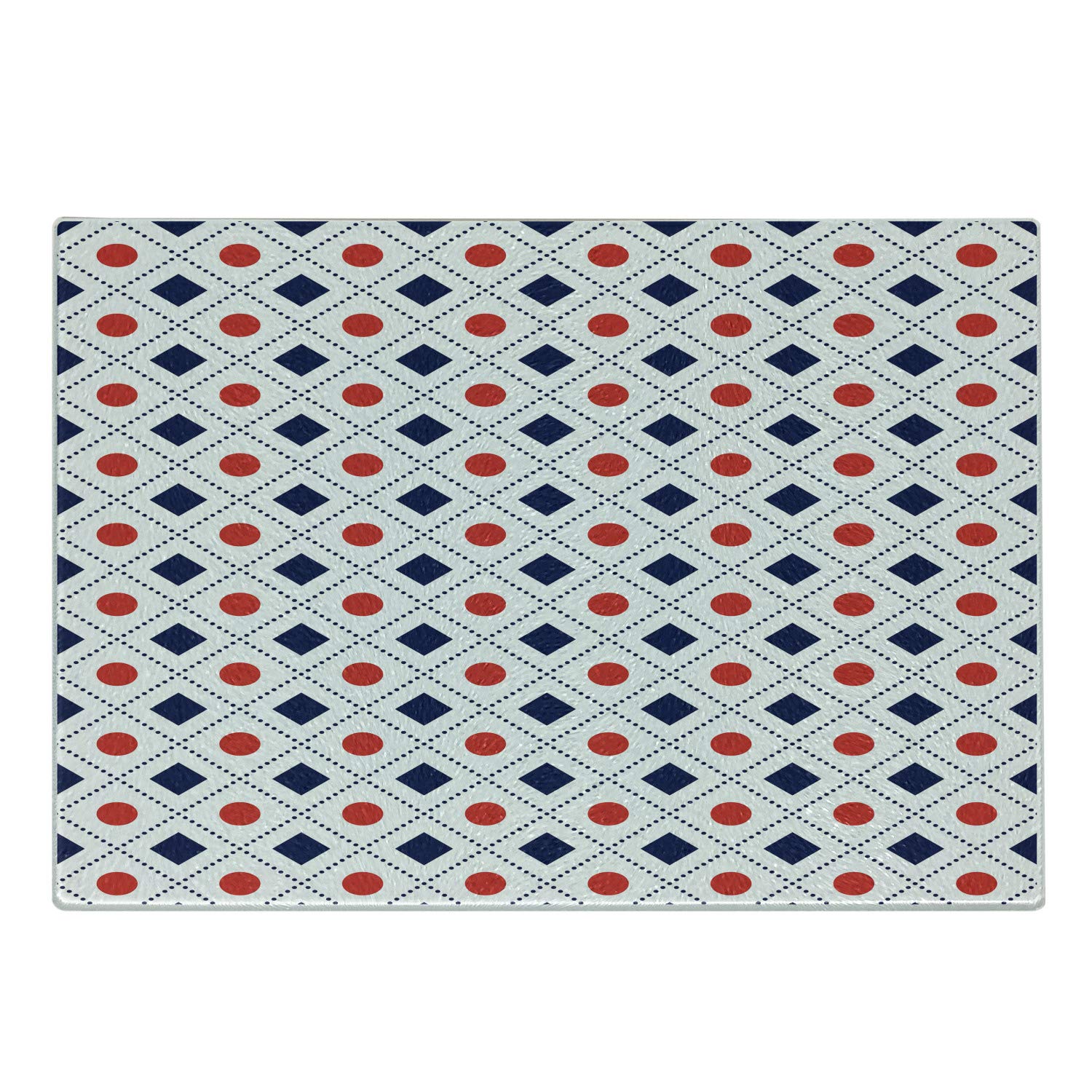 Ambesonne Navy Blue and Red Geometric Glass Cutting Board - Small Size with Dots, Squares & Dashed Lines Design - Decorative Serving Board for Kitchen, Charcuterie & Cheese Platter - Dishwasher Safe Tempered Glass