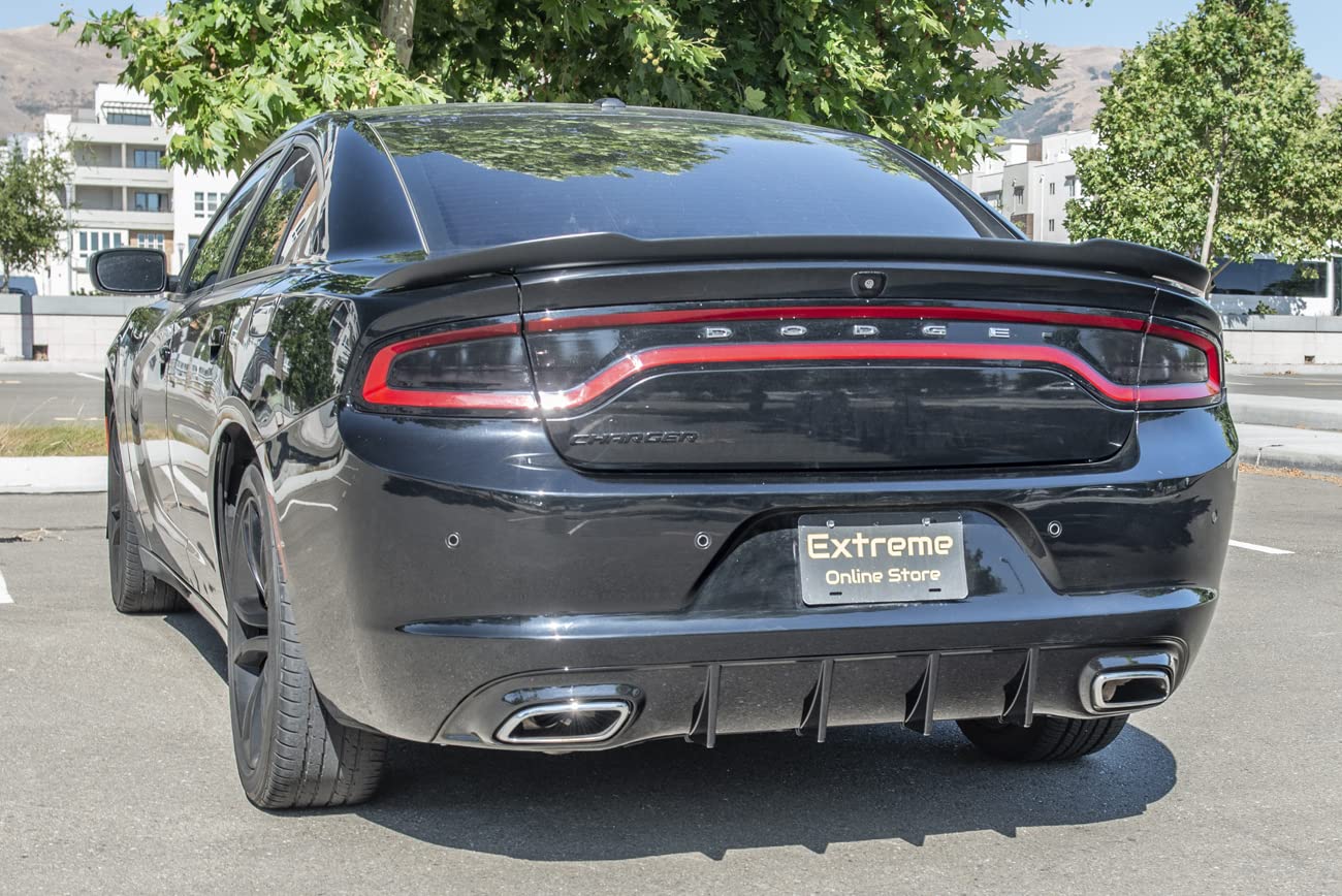 2015-Present Dodge Charger SRT Style Rear Bumper with Quad Exhaust Tips | ABS Plastic Gloss Black Replacement Bumper for Base Models | Perfect for Car Upgrades & Street Performance