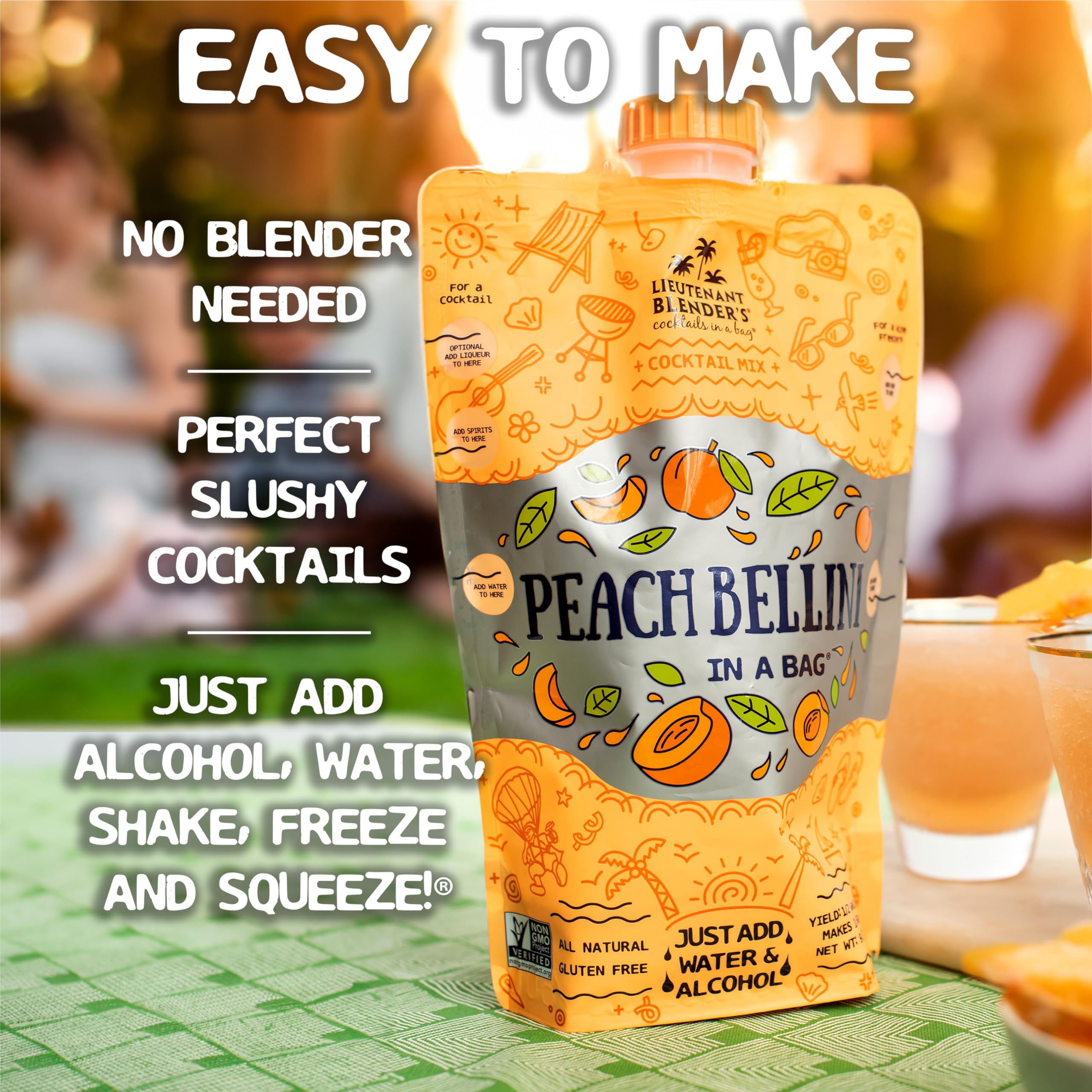 Premium Peach Bellini Wine Slushie Mix - Non-GMO Freezer Cocktail Mix (Pack of 5) - Makes 1/2 Gallon per Bag - Perfect for Parties, Summer Gatherings & Mocktails