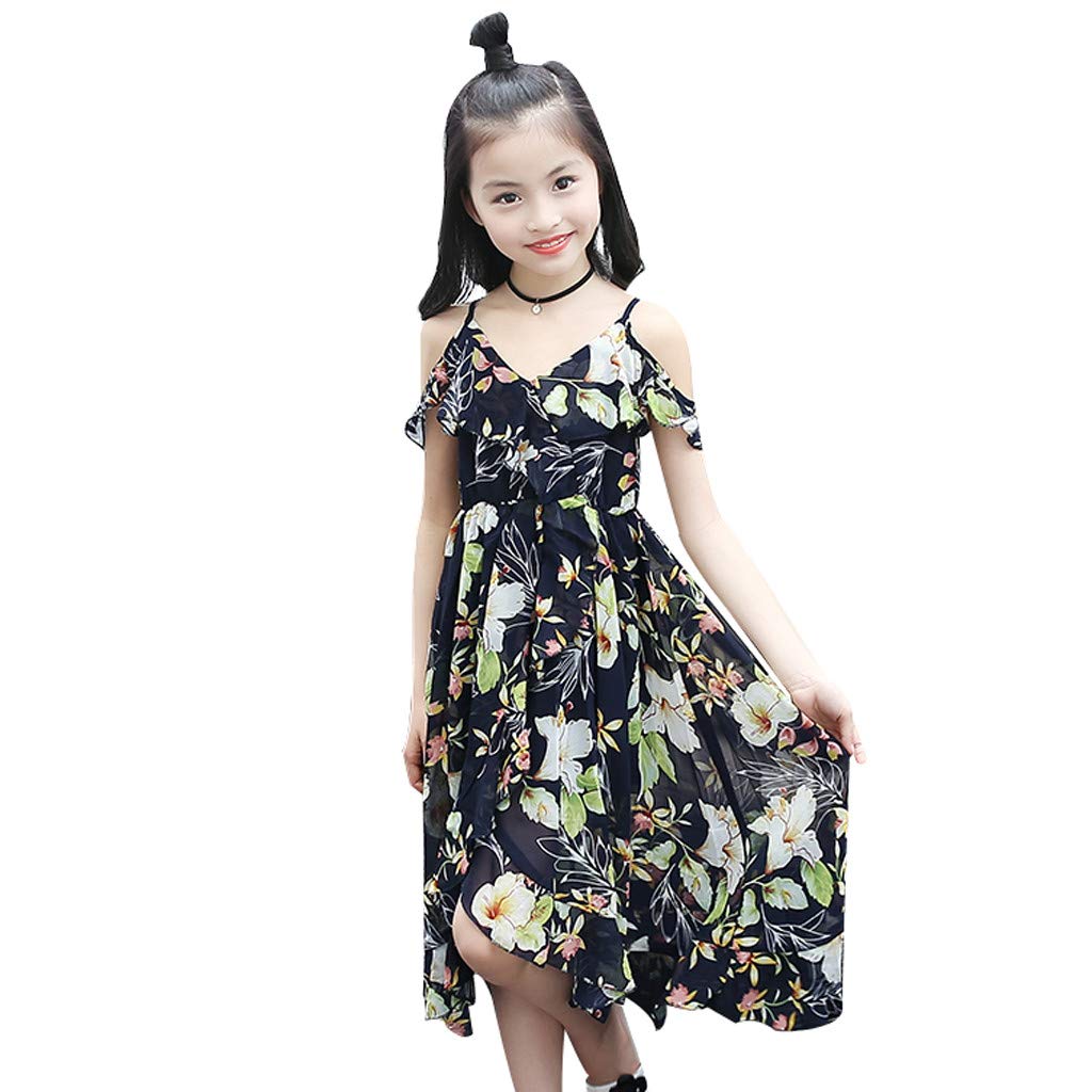 Bohemian Floral Off-Shoulder Ruffle Dress for Girls & Teens - Perfect for Beach Vacations, Summer Parties & Photoshoots