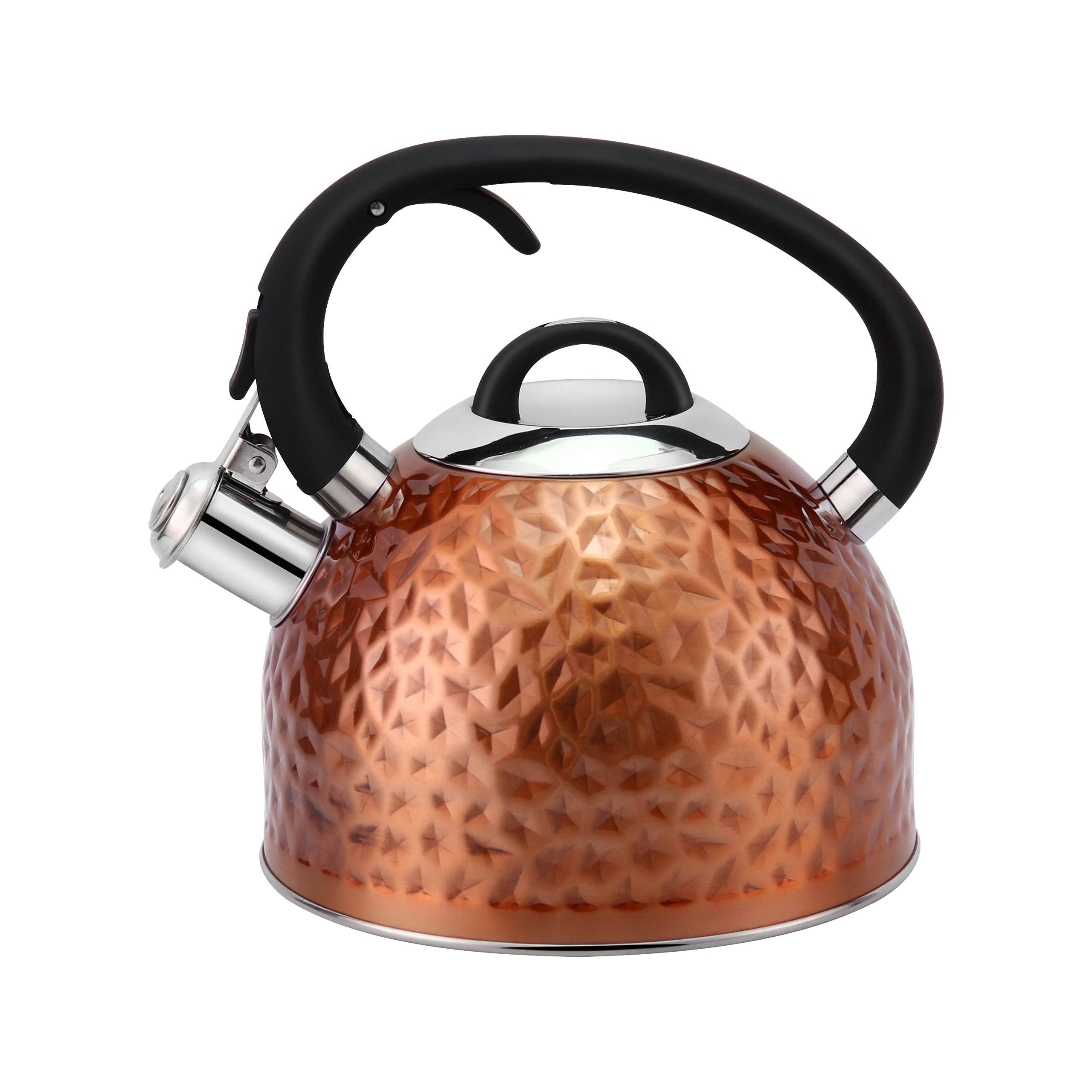 Premium Copper Tea Kettle with Whistle - 3.2 Quart Stainless Steel Teapot with Unique Button Control & Loud Whistle - Food Grade Safe for Boiling Water - Perfect for Home, Office & Tea Ceremonies (Bronze)