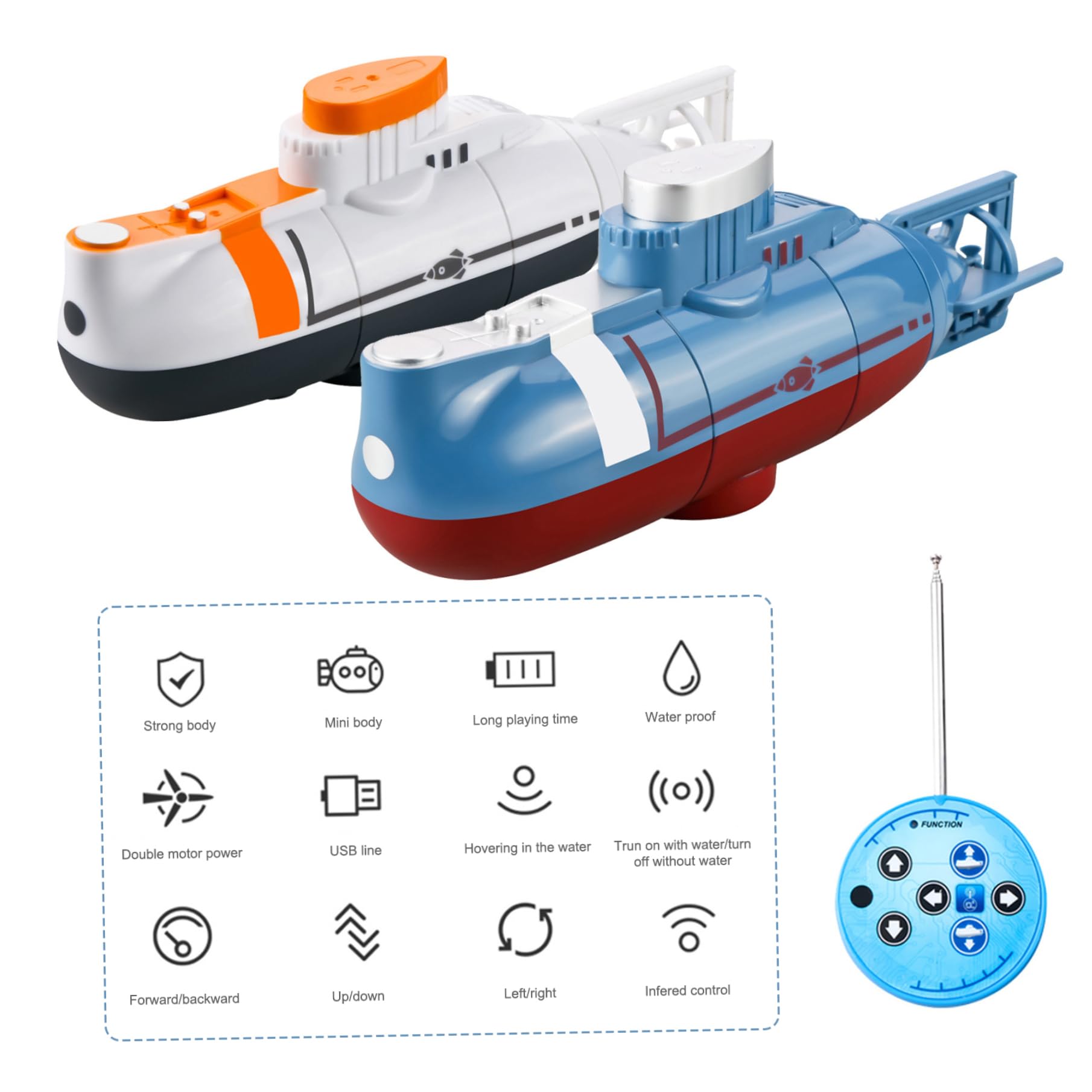 Waterproof Remote Control Submarine Toy for Kids - All-Directional RC Submarine with USB Rechargeable Battery | Perfect for Pools, Bathtubs & Aquariums | Blue Underwater Drone Gift for Boys & Girls