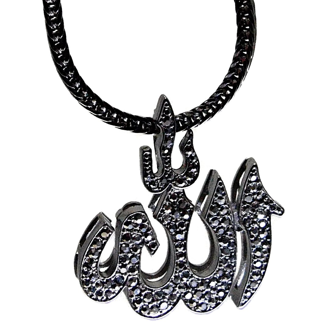 Allah Islamic Pendant Necklace - 36 Inch Franco Chain with Hematite & Iced Out Design for Muslim Men | Perfect for Eid, Ramadan & Religious Occasions