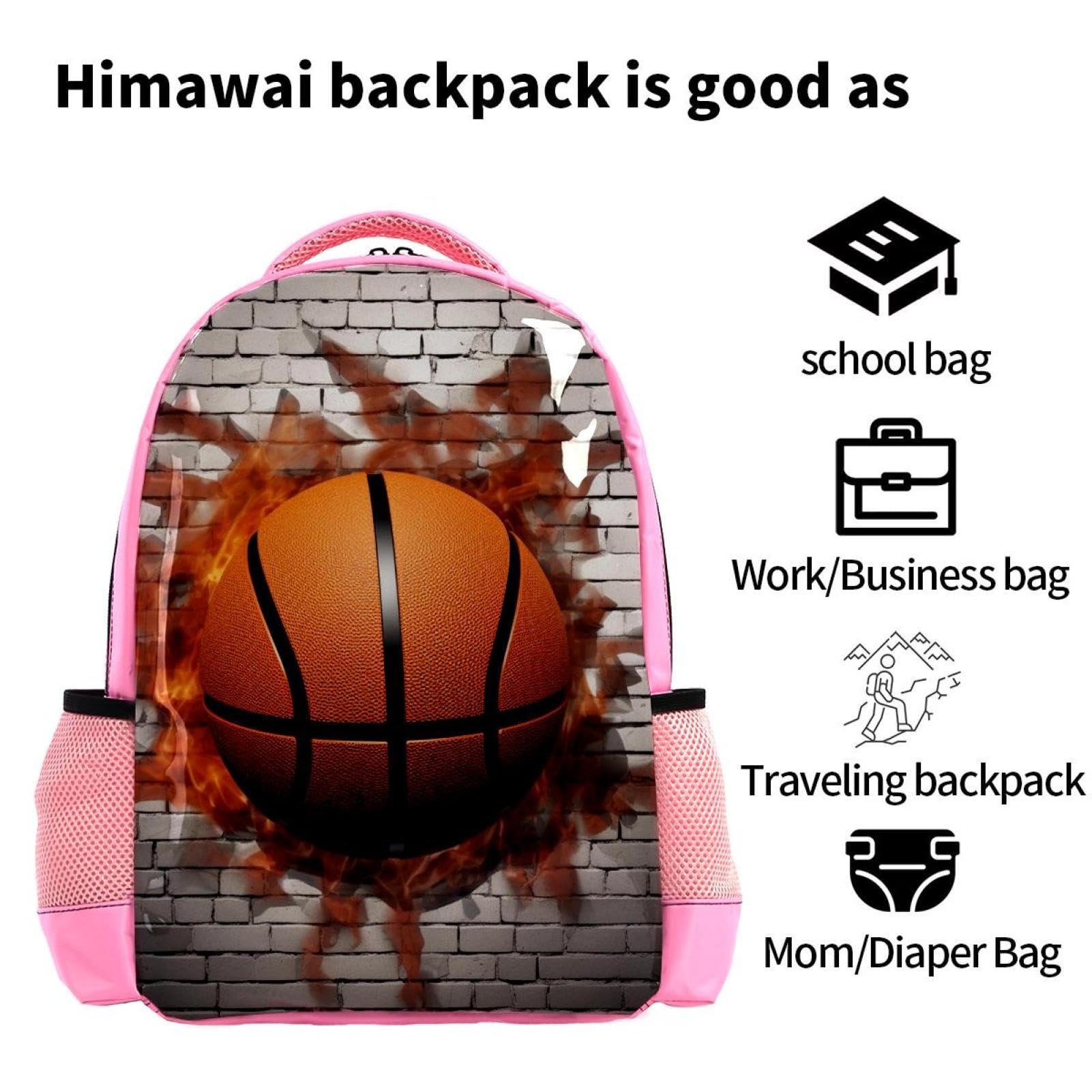 3D Pattern Basketball Backpack for Women & Men - Lightweight Travel Backpack with USB Charging Port - Perfect for School, Gym, Hiking and Daily Commute