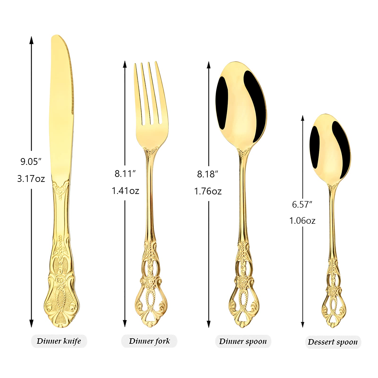 8-Piece Luxury Royal Silverware Set, 18/10 Stainless Steel Gold Flatware Set Service for 2 - Modern Mirror Polished Cutlery Set with Forks, Spoons & Knives - Dishwasher Safe - Perfect for Fine Dining, Wedding Gifts & Elegant Dinner Parties