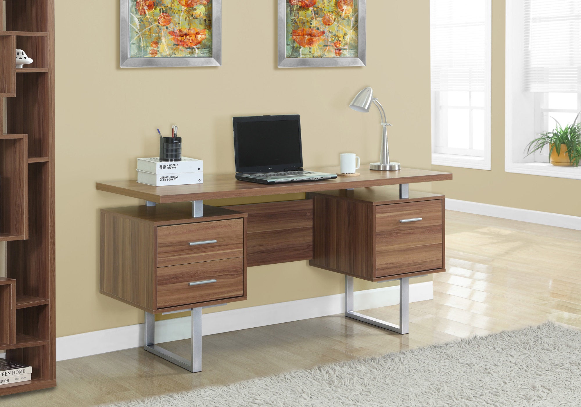 Office Series 60L Storage Box - Walnut & Silver Metal - Perfect for Home, Office, and Dorm Organization