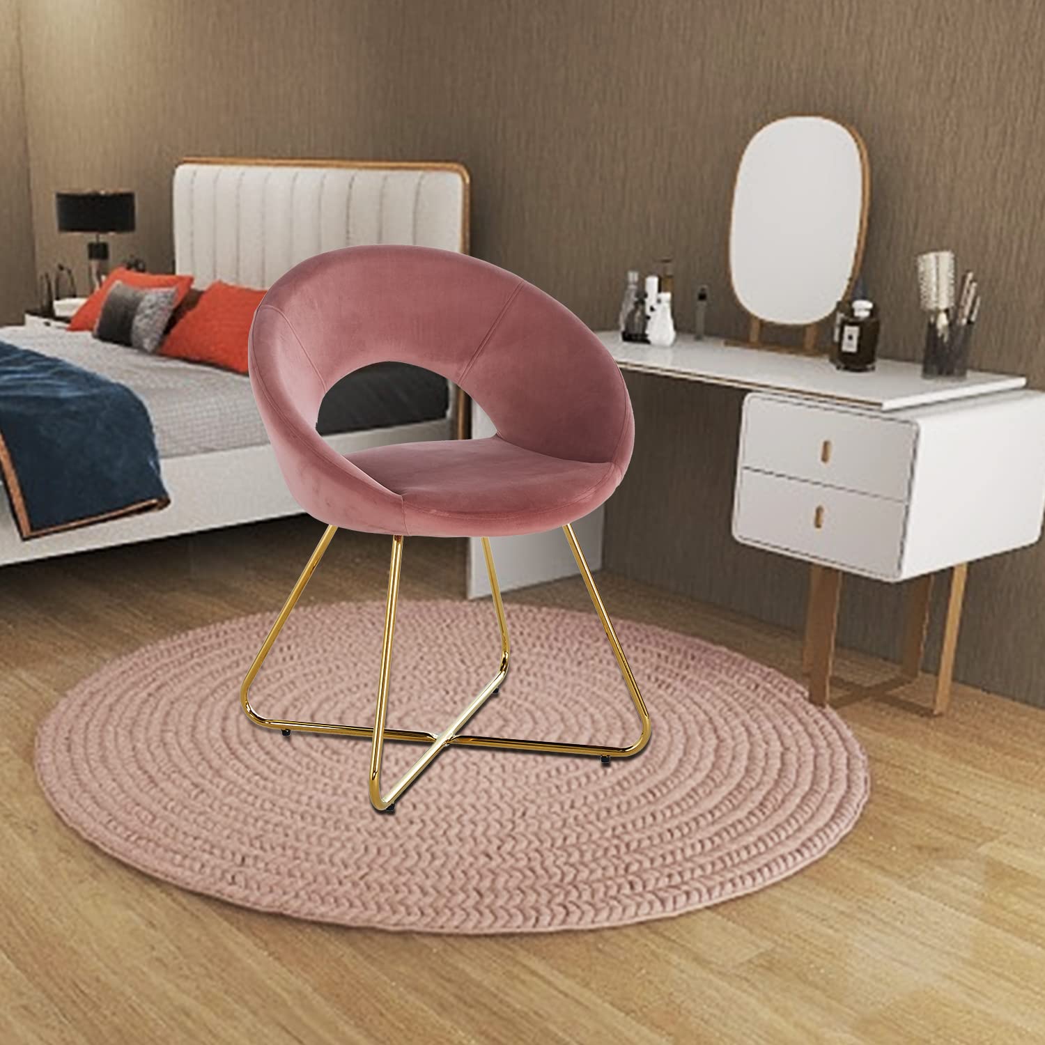 Modern Velvet Accent Chairs Set of 2 - Pink Upholstered Dining Armchairs with Golden Metal Legs for Living Room, Lounge & Leisure | Elegant Home Decor for Dining Area, Coffee Corner & Reading Nook