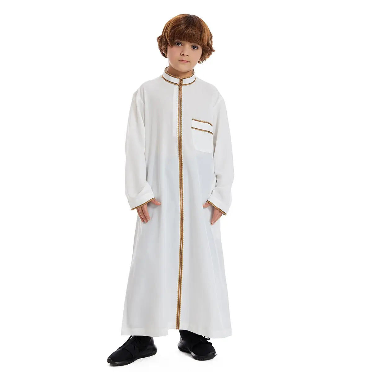 Premium Middle Eastern Arab Boy Thobe Thawb - Traditional Islamic Zipper Robe for Kids - Perfect for Eid, Weddings & Special Occasions