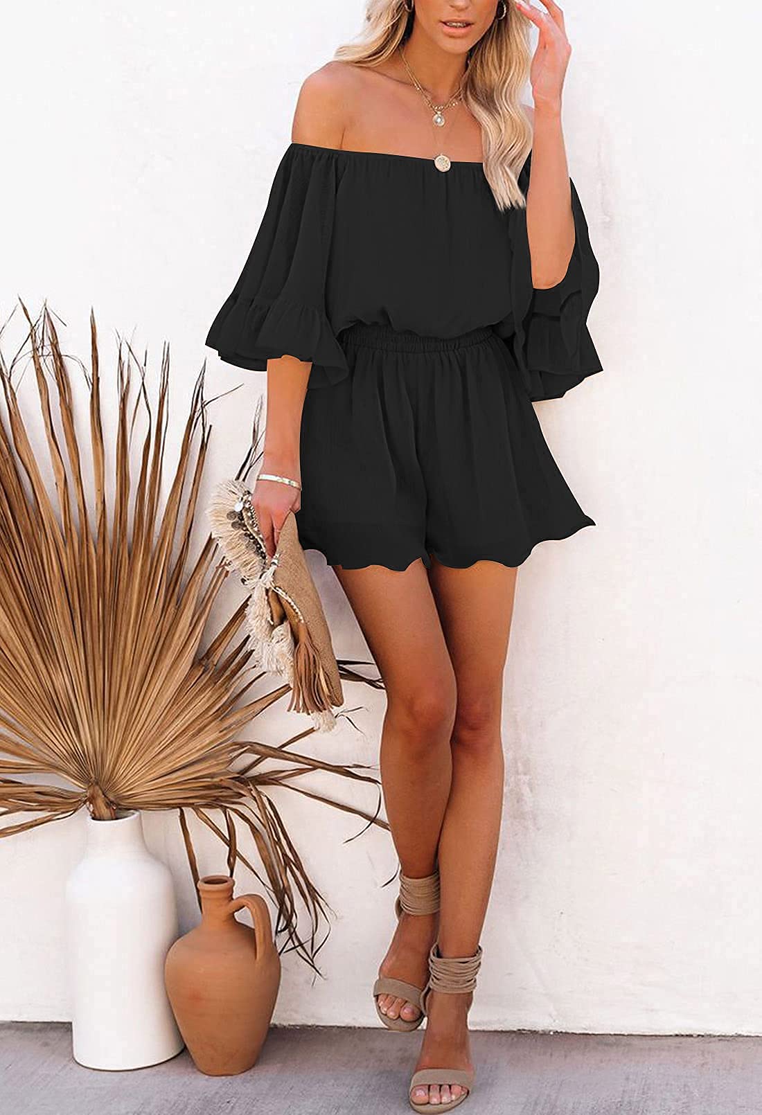 Fixmatti Women's Summer Chiffon Romper Playsuit with Shorts - Casual Jumpsuit for Beach, Vacation & Outdoor Activities