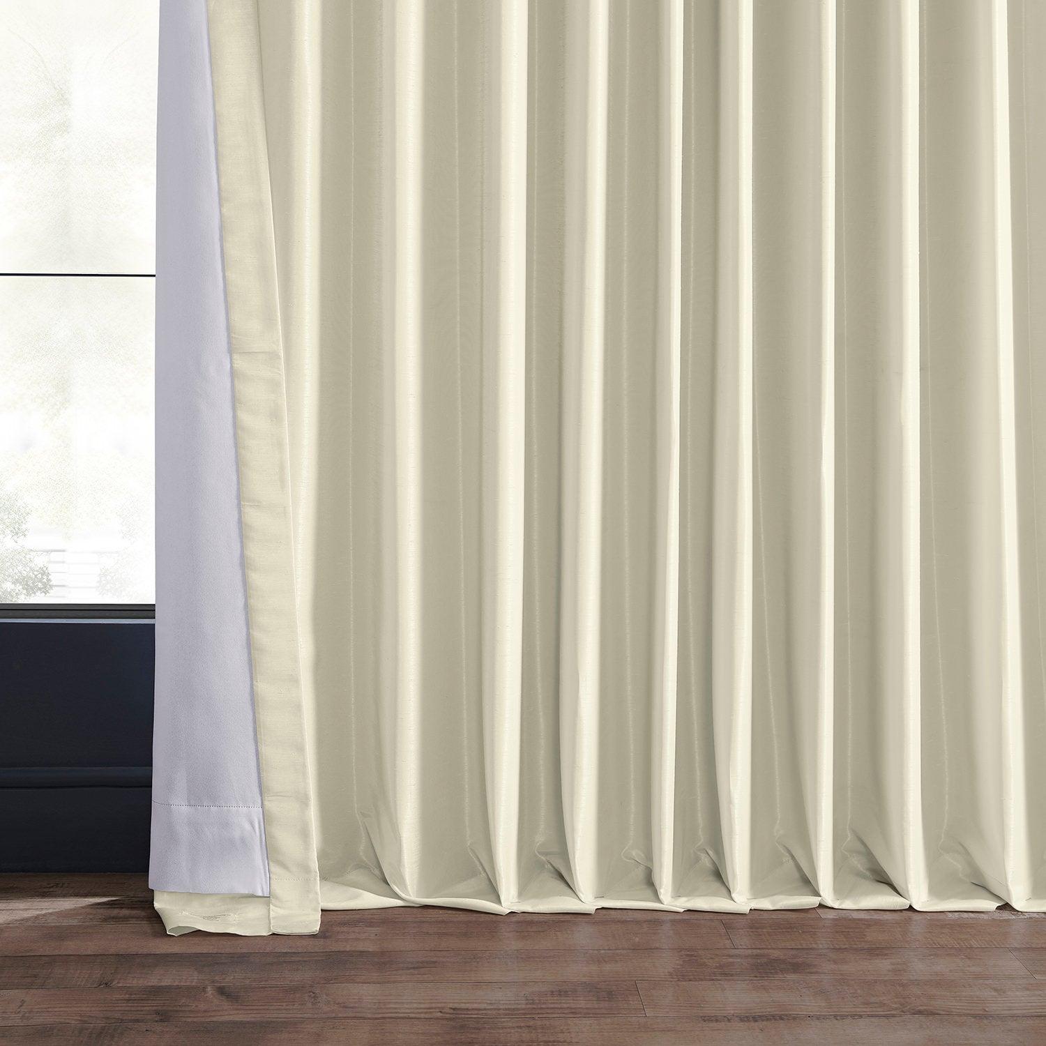 Off White Extra Wide Vintage Textured Faux Dupioni Silk Blackout Curtains - Thermal Insulated Window Drapes for Living Room & Bedroom