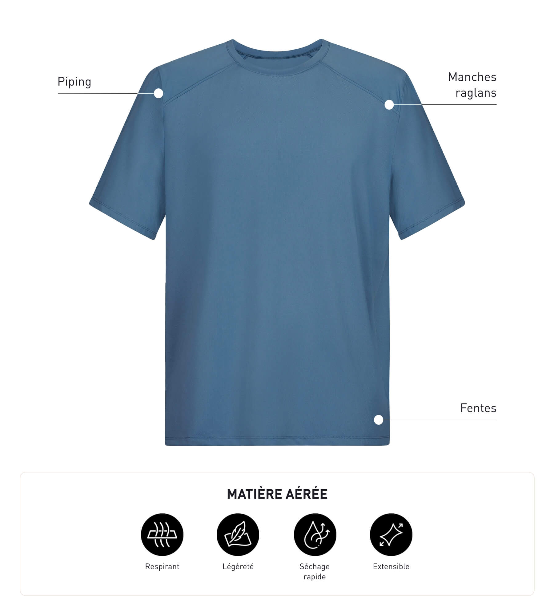 Men's Breathable Sport T-Shirt - Lightweight Blue Denim Fabric for Active Wear - Perfect for Running, Gym & Outdoor Activities