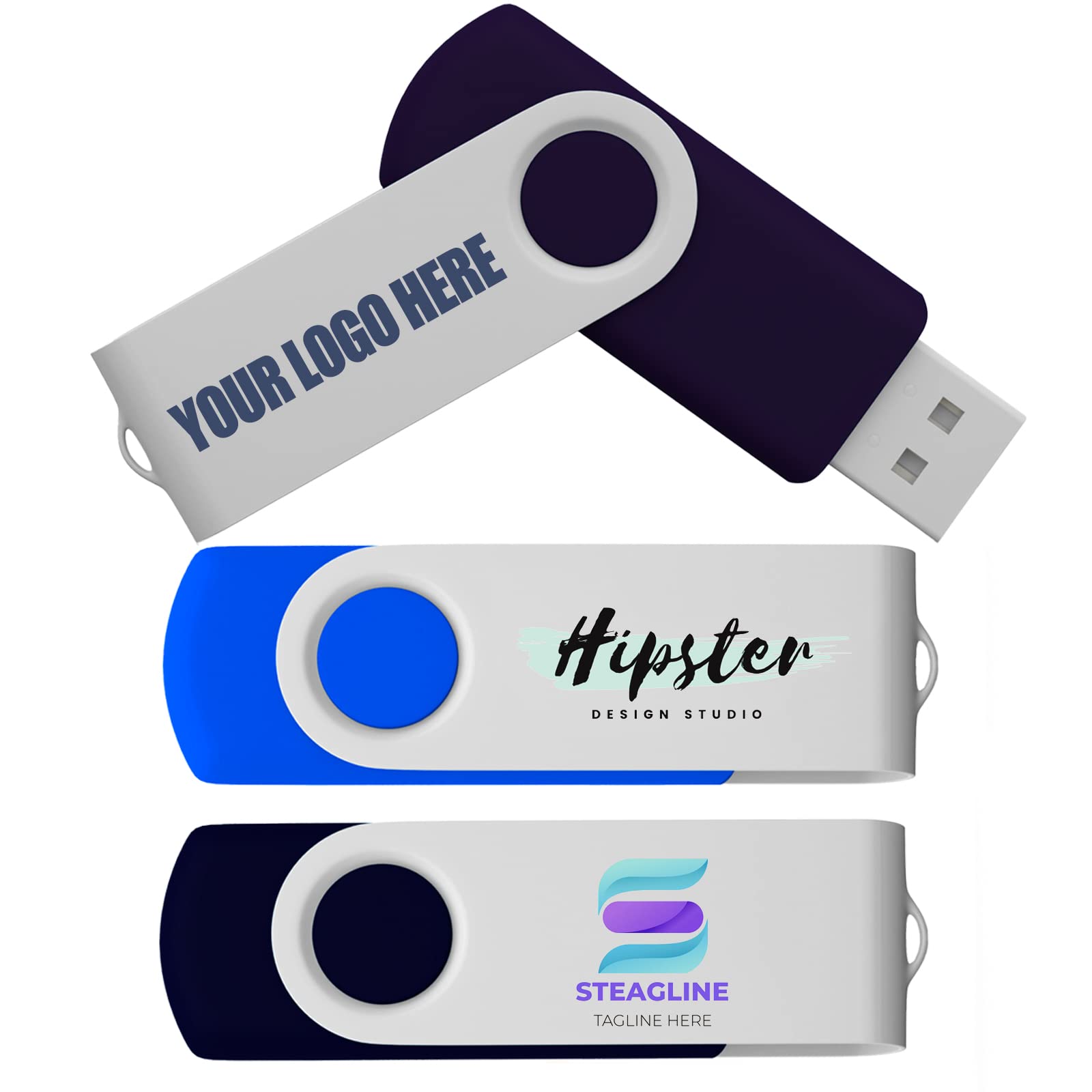 Custom USB Flash Drive 32GB 100 Pack - Logo Printed Promotional Gifts for Business Branding