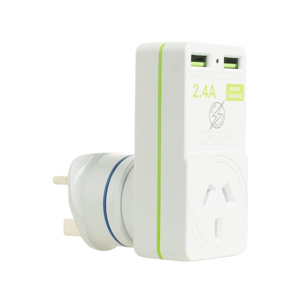 Korjo USB 2-Port UK Travel Adapter - Universal USB Charger for UK, Europe - Perfect for Travel, Business, Hotels & Airports