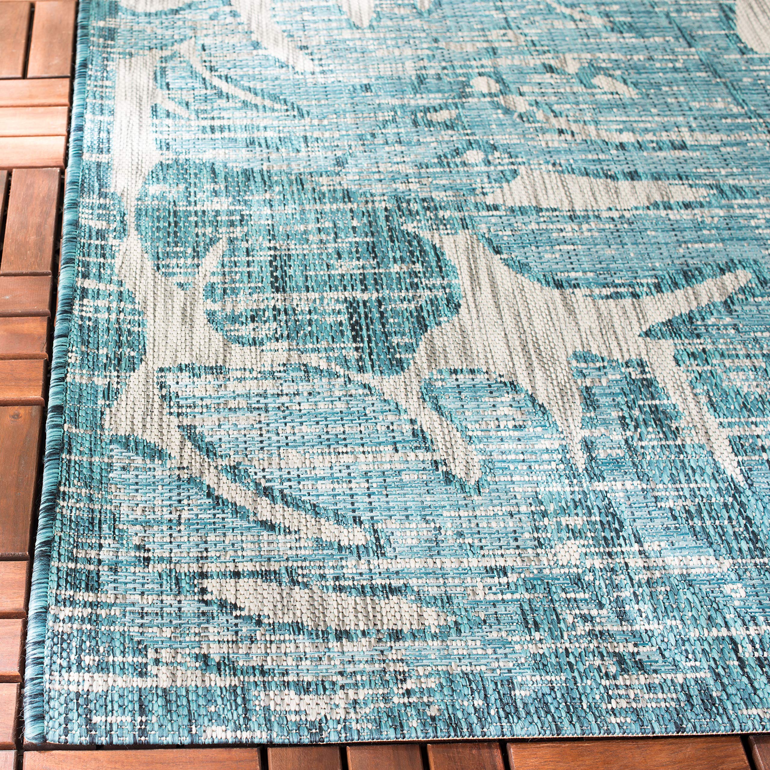 SAFAVIEH Courtyard Collection 8' x 11' Grey/Aqua Indoor Outdoor Waterproof Rug - Easy Clean, Stain Resistant Area Rug for Patio, Backyard, Mudroom, Deck & Poolside (CY8560)