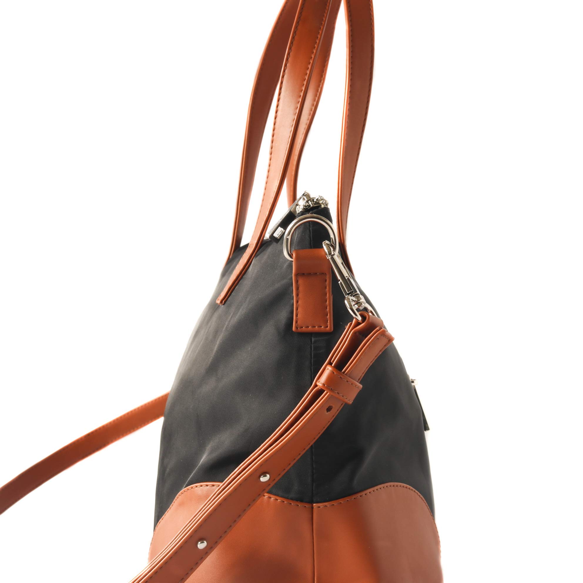Fiona Tote Bag for Women - Black & Camel Laptop Tote Bag with Double Handles, Soft Flexible Work Bag, Travel & Campus Crossbody Shopper | Perfect for Office, School, Business Trips & Daily Commute