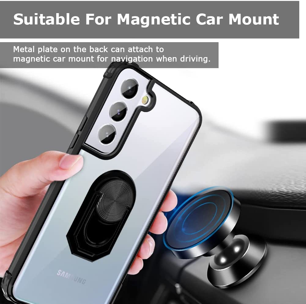 Samsung Galaxy S22 Plus Case - Crystal Clear Shockproof Armor Defender with Car Ring Holder | Slim Protective Phone Cover for Galaxy S22+ | Perfect for Driving, Work & Outdoor Activities