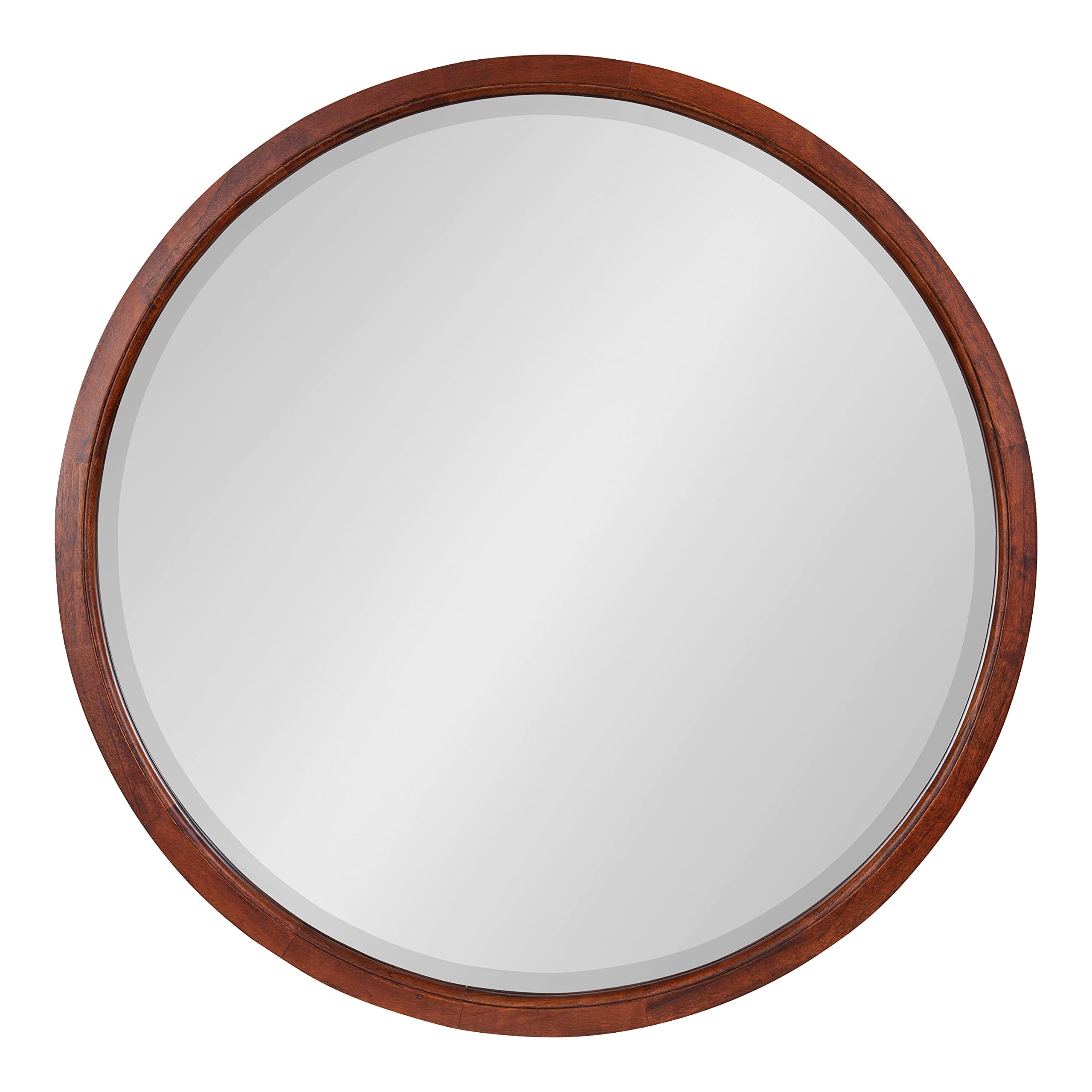 Kate & Laurel Hogan Farmhouse Round Wall Mirror - 32 Inch Diameter Walnut Brown - Modern Decorative Mirror for Living Room, Bedroom, Entryway & Home Decor
