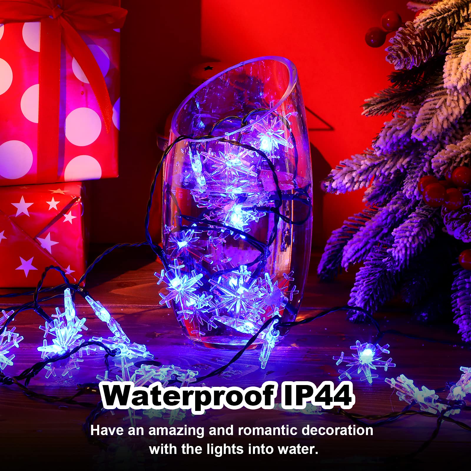 33ft Solar Powered Christmas LED Snowflake String Lights - Waterproof Outdoor Fairy Lights for DIY Wedding, Party, Holiday Decor (Blue) - Perfect for Home, Garden, and Festive Events