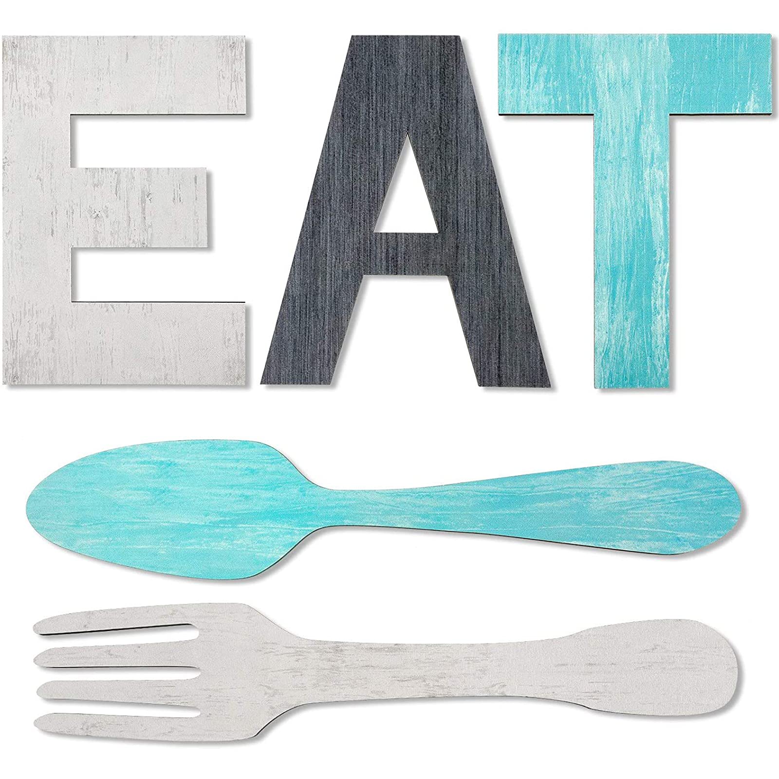 Yissone Wooden Wall Letters for Kitchen Decor - Blue Hanging Decorative Sign for Home, Dining Room & Restaurant - Easy to Hang | Perfect for Farmhouse, Rustic & Modern Interior Design